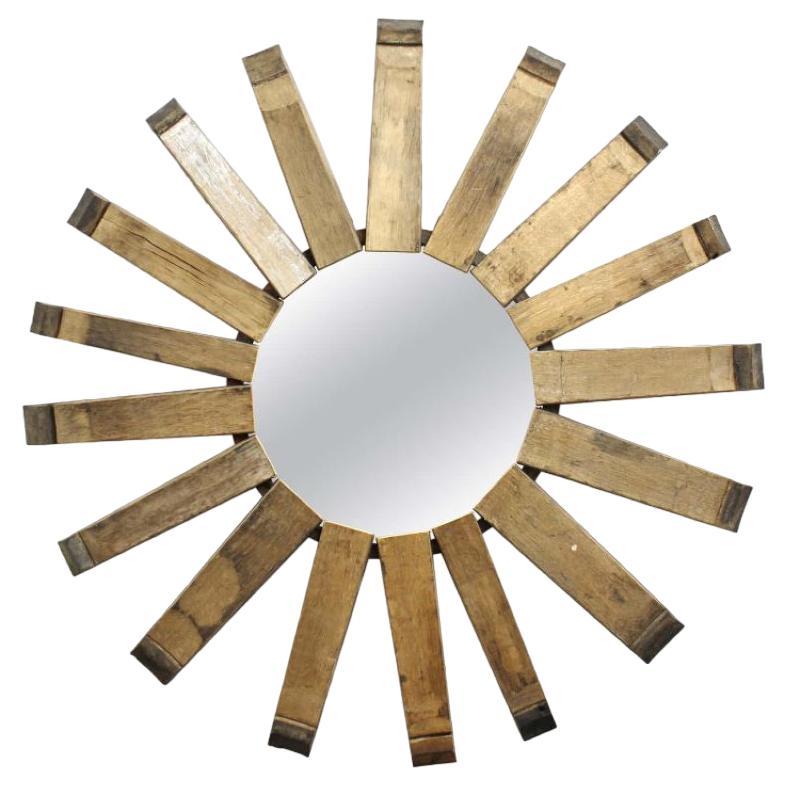 Modern Rustic Starburst Wood Wall Mirror For Sale