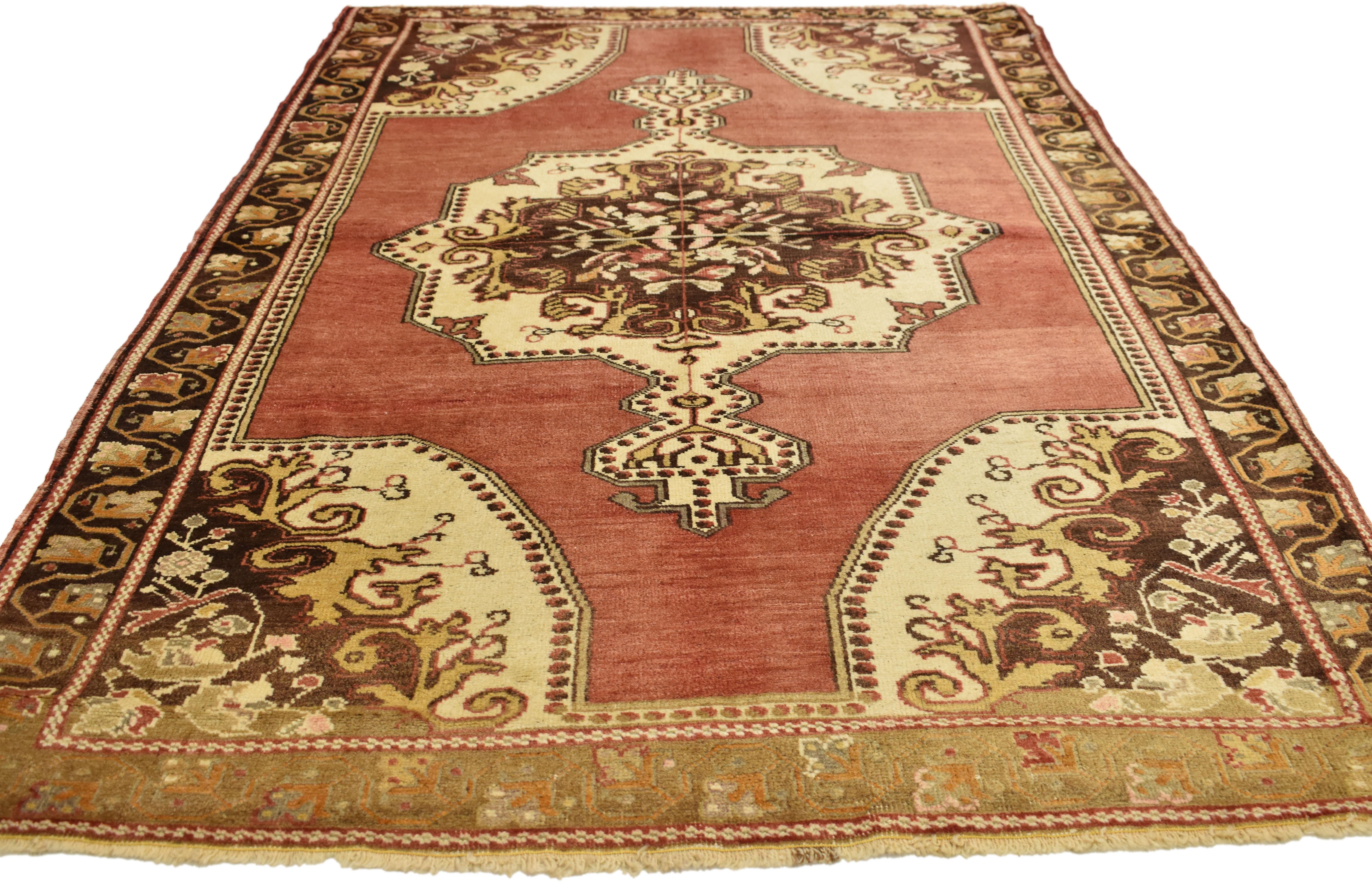 Hand-Knotted Modern Rustic Style Vintage Turkish Oushak Accent Rug, Entry or Foyer Rug For Sale