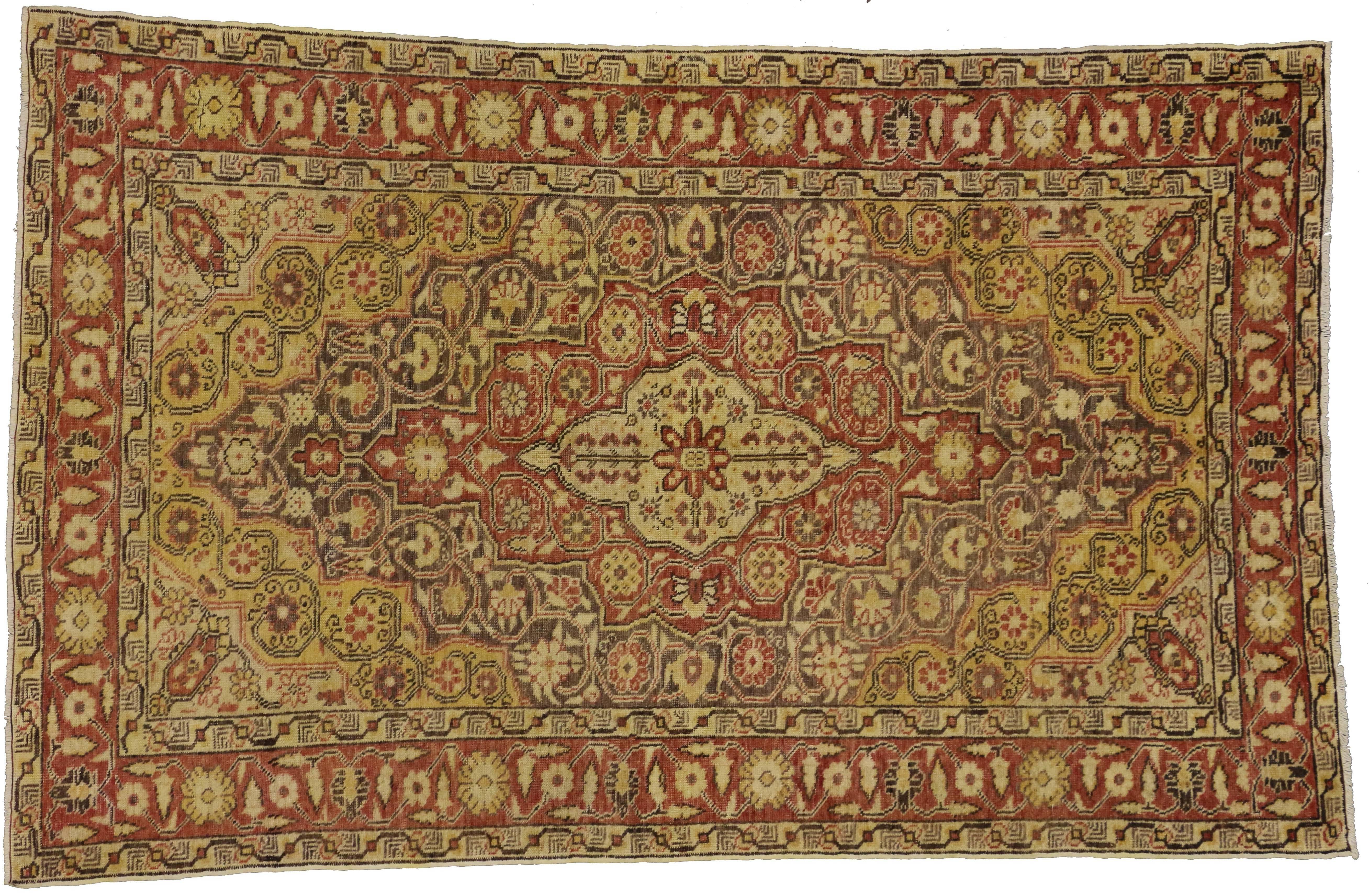 Wool Modern Rustic Style Vintage Turkish Oushak Accent Rug, Entry or Foyer Rug For Sale