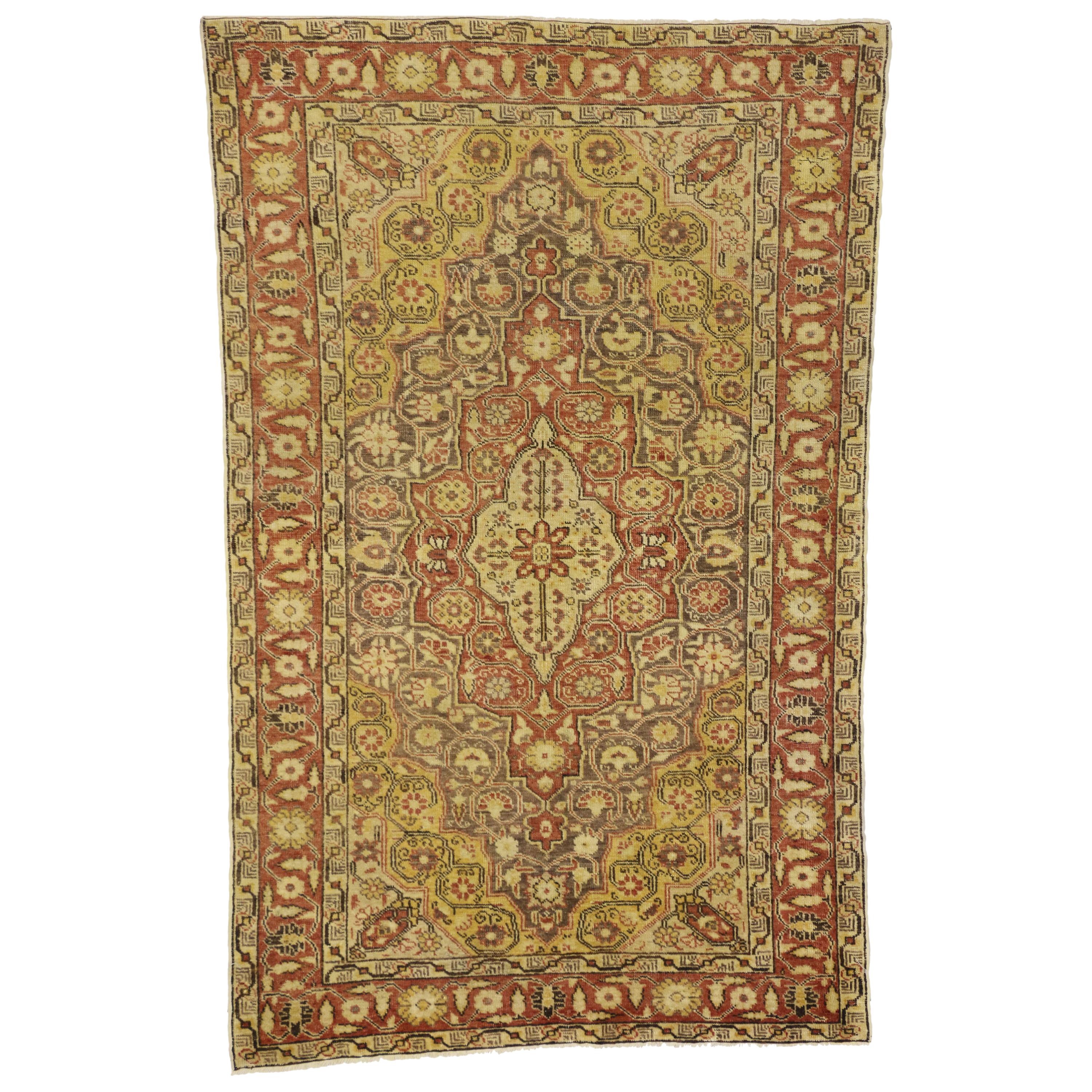 Modern Rustic Style Vintage Turkish Oushak Accent Rug, Entry or Foyer Rug For Sale