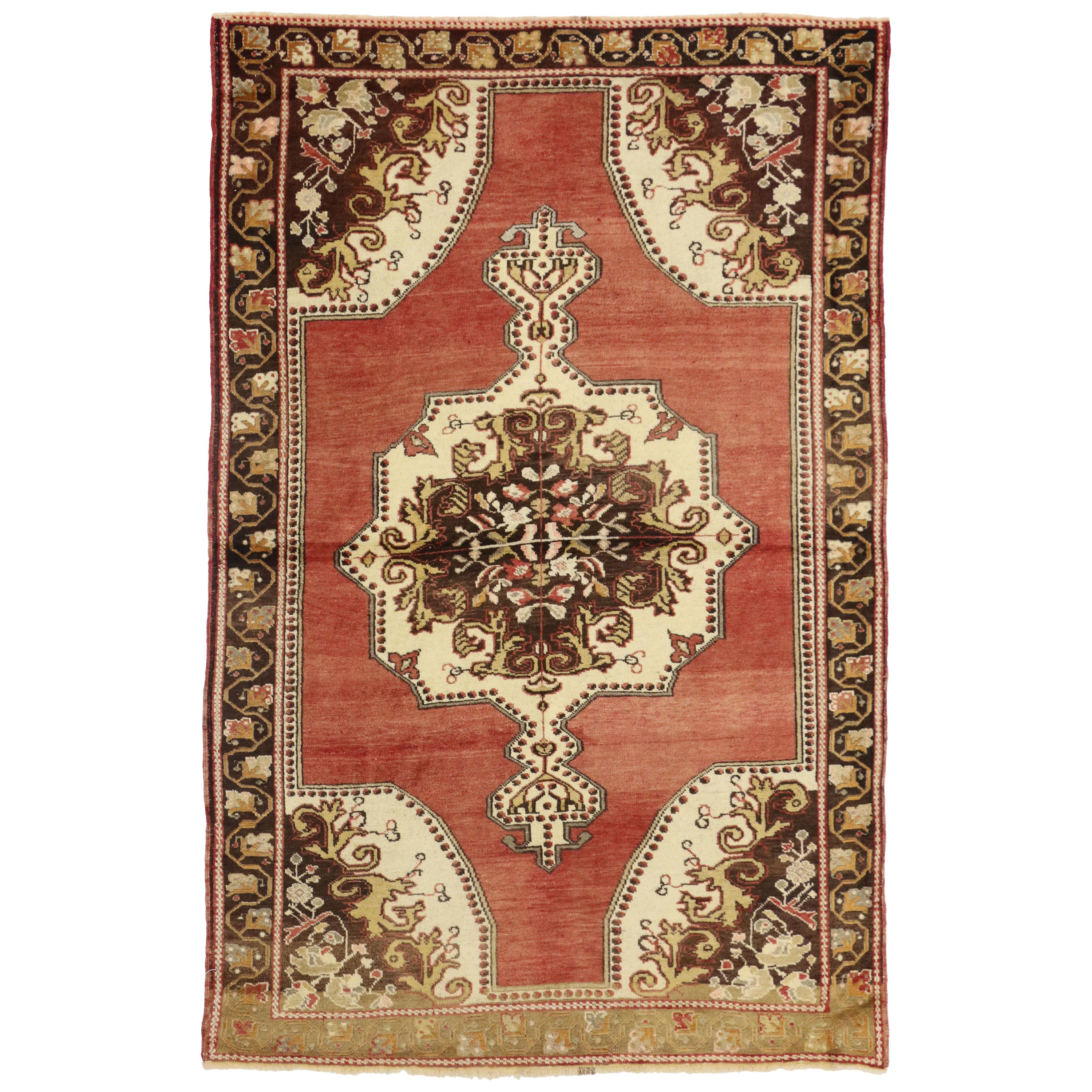 Modern Rustic Style Vintage Turkish Oushak Accent Rug, Entry or Foyer Rug For Sale