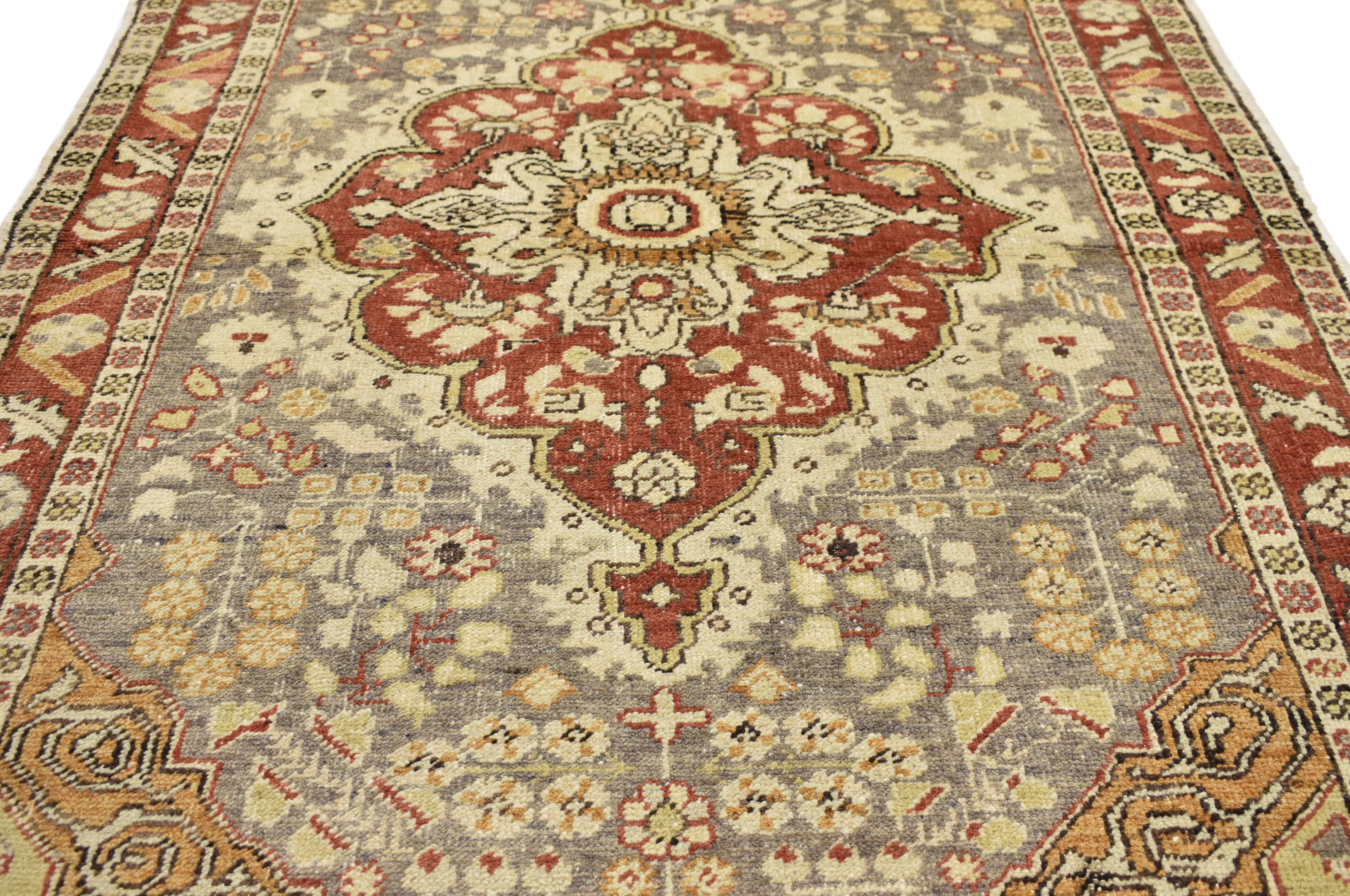 73928, modern Rustic style vintage Turkish Sivas accent rug, entry or foyer rug. This hand-knotted wool vintage Turkish Sivas accent rug features a modern rustic style. Immersed in Anatolian history and time-softened colors, this vintage rustic