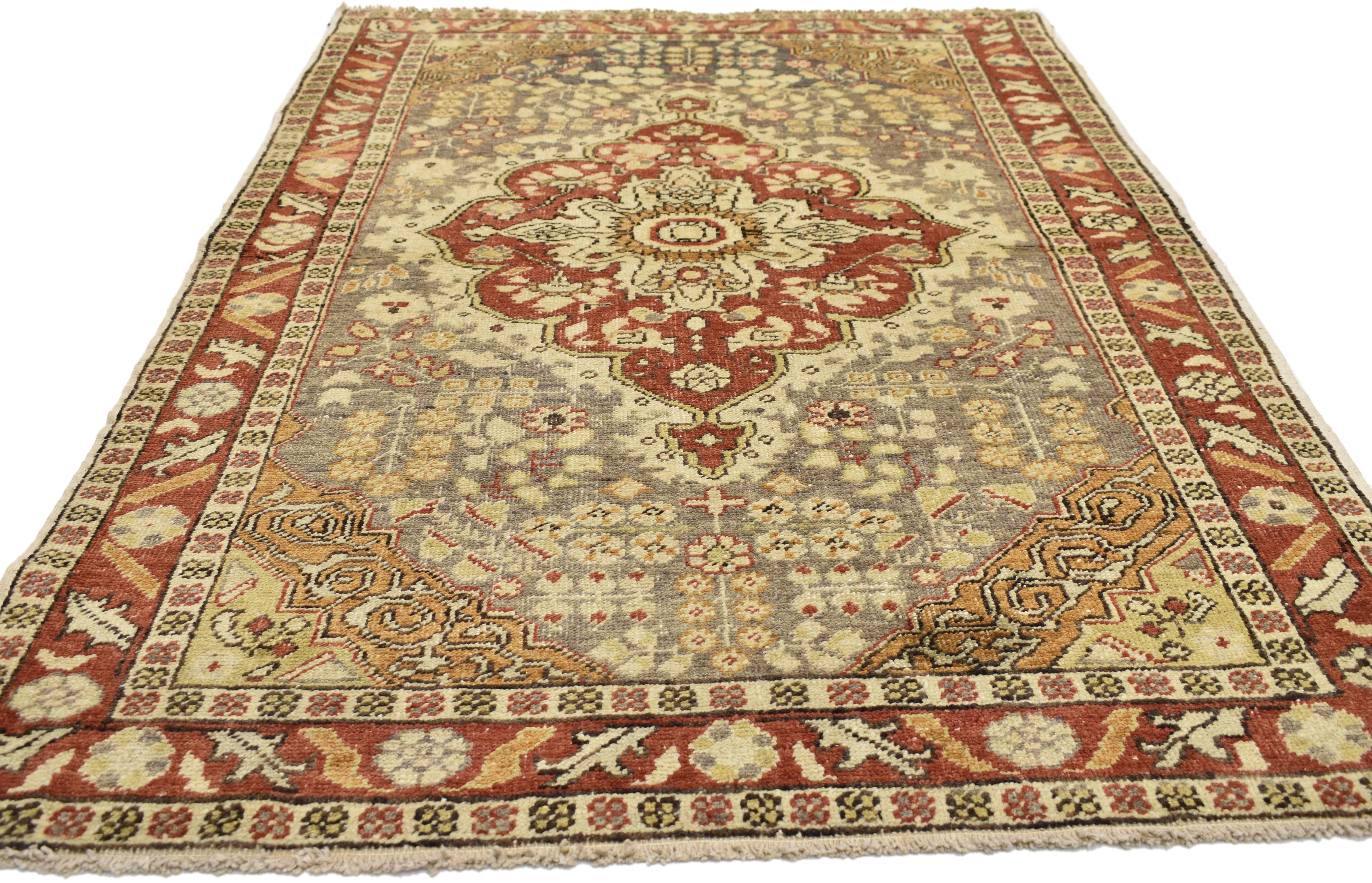 Hand-Knotted Modern Rustic Style Vintage Turkish Sivas Accent Rug, Entry or Foyer Rug For Sale