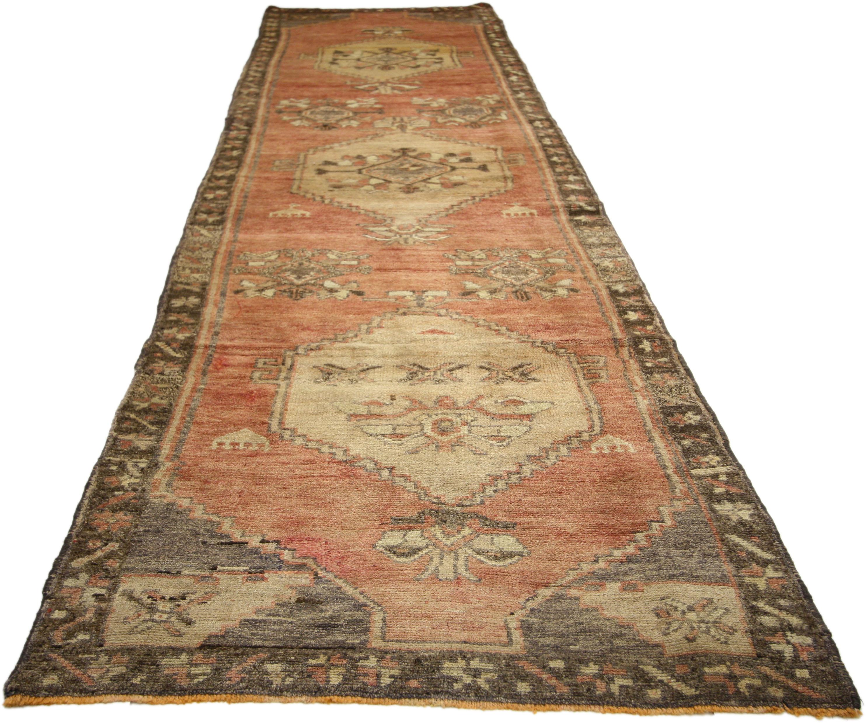 Vintage Turkish Oushak Runner with Modern Rustic Spanish Revival Style In Good Condition In Dallas, TX