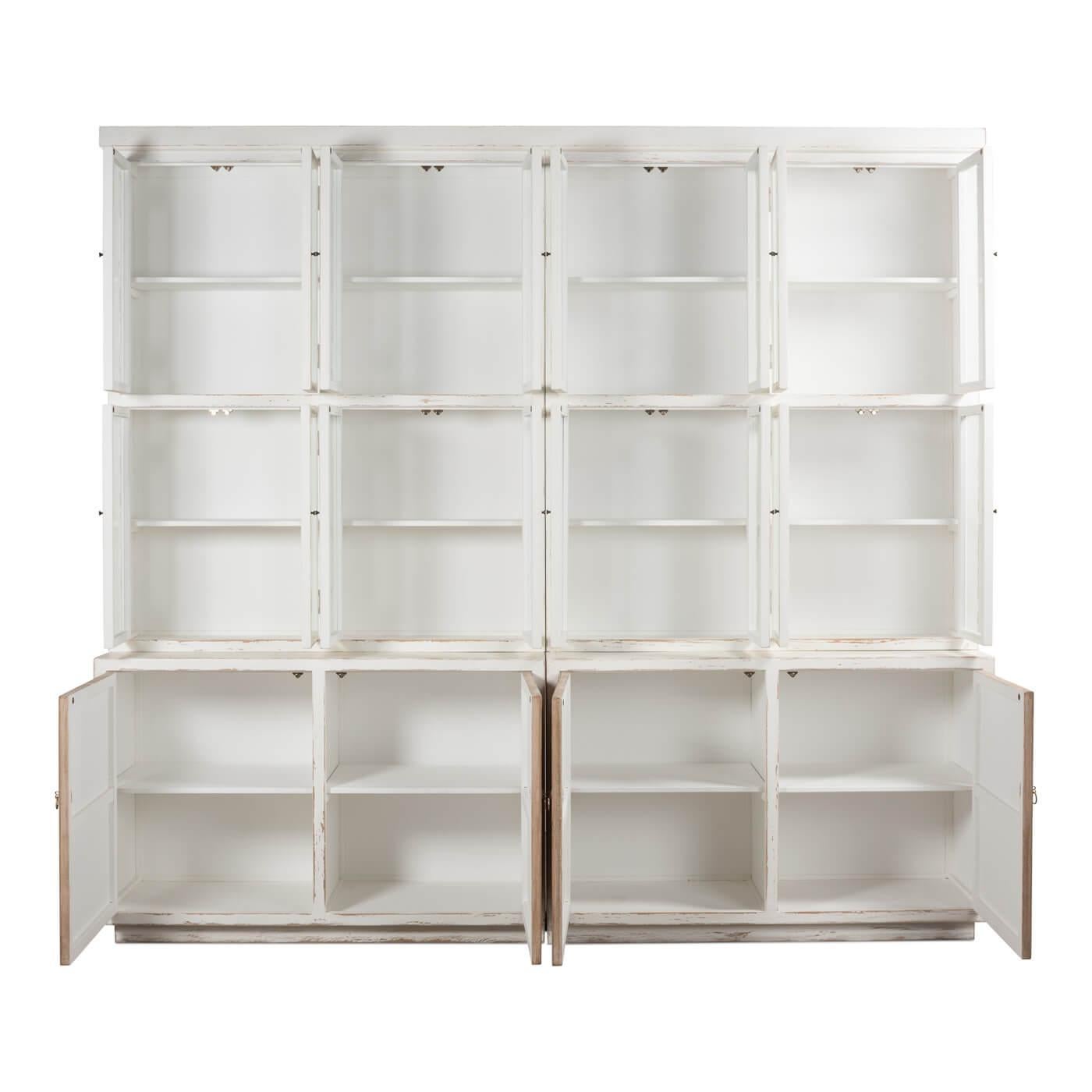 Asian Modern Rustic White and Natural Wood Bookcase For Sale