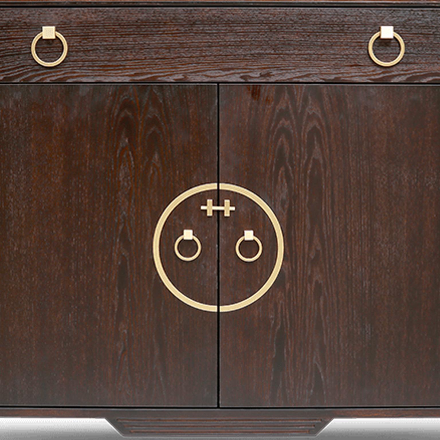 Modern Rustic Wooden Brown Sideboard with Brass Accents  In New Condition For Sale In Riga, LV