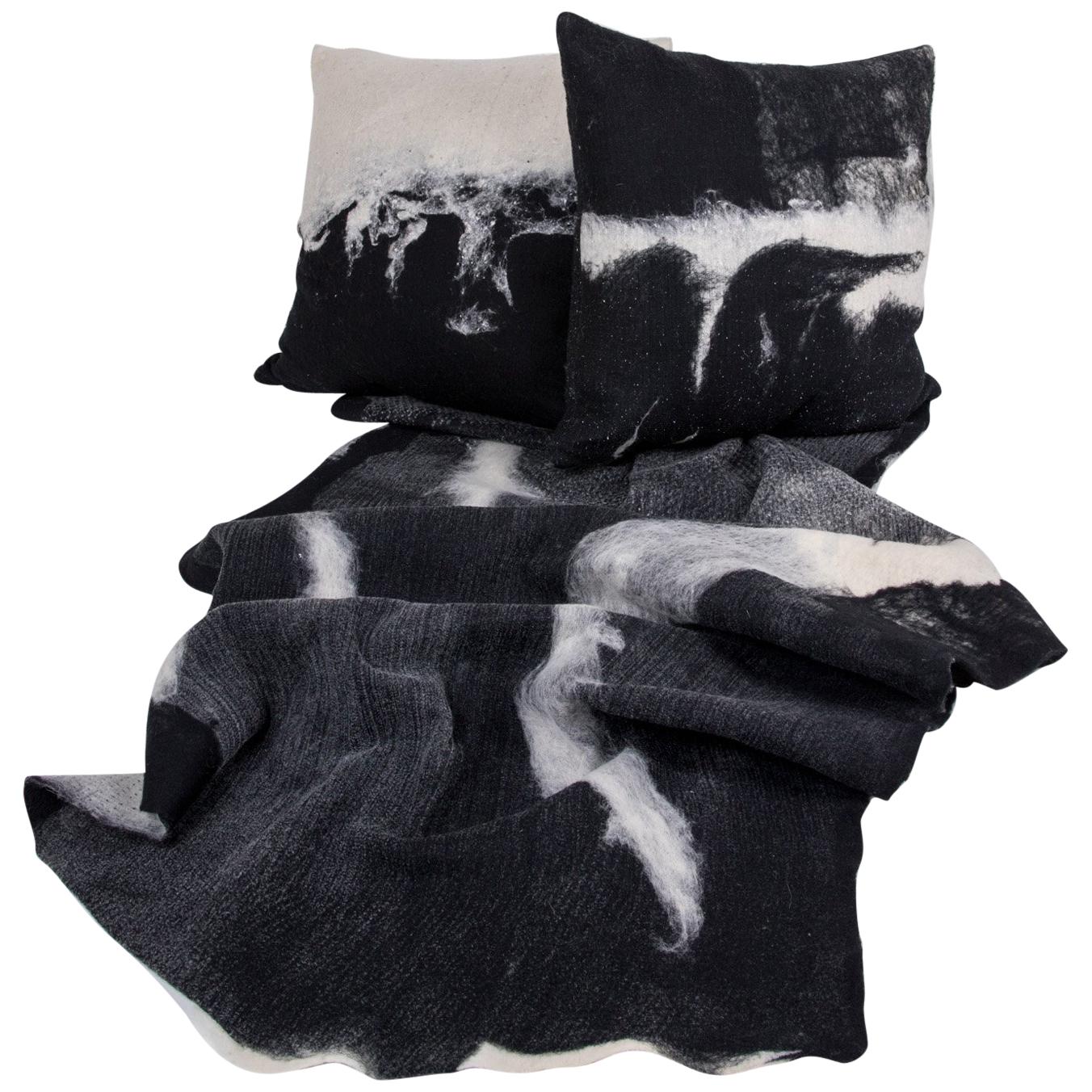 Modern Rustic Wool "Genesis" Pillows and Blanket Throw Hand-Milled