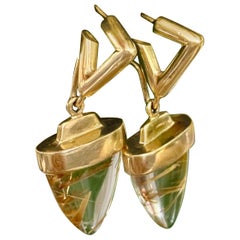 Modern Rutilated Quartz 14 Karat Gold Earrings
