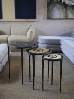 Modern R&Y Augousti Shagreen Onyx and Bronze Nesting Tables - Set of 3