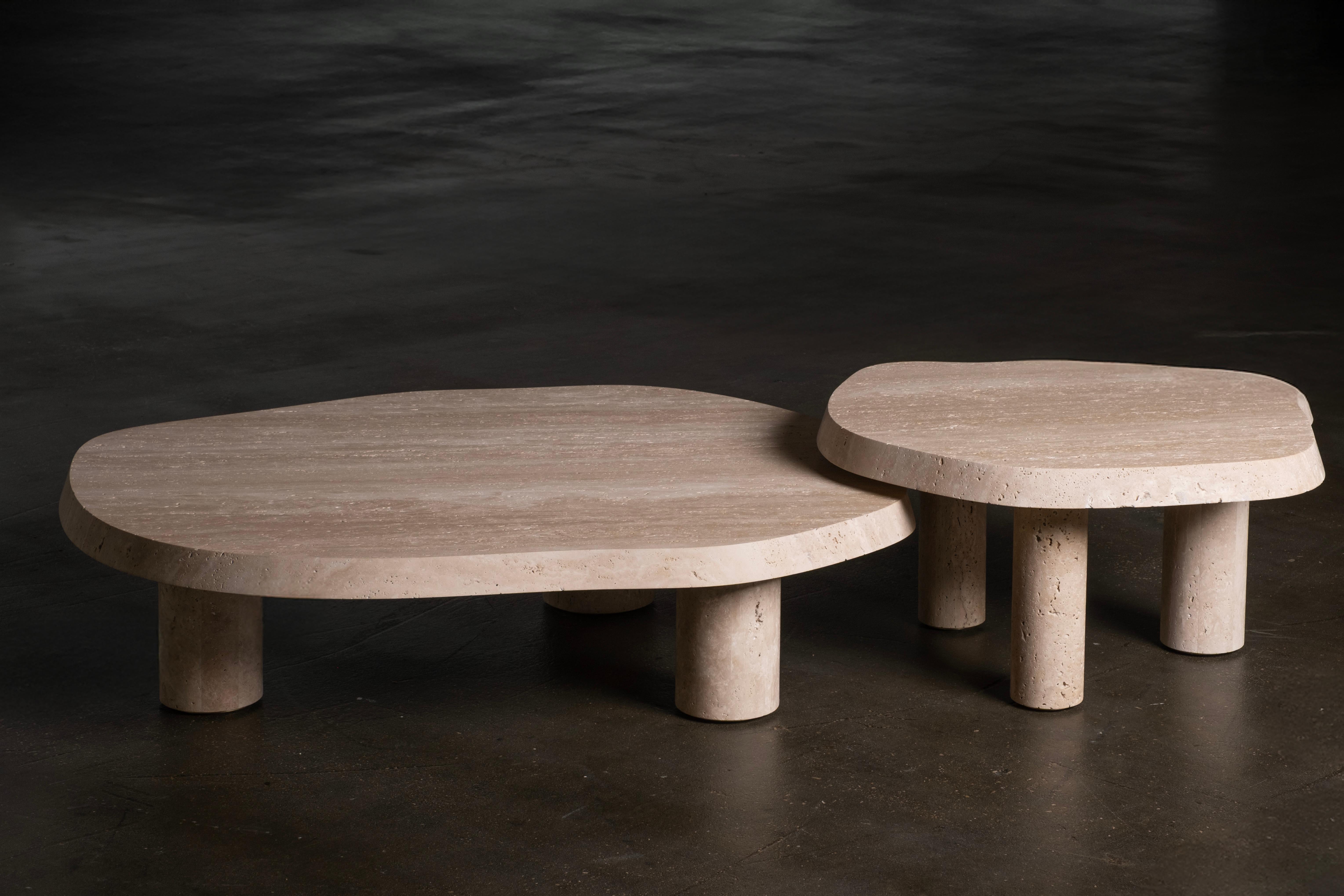 Modern Saara Set/2 Nesting Coffee Tables, Travertine, Handmade by Greenapple For Sale 8