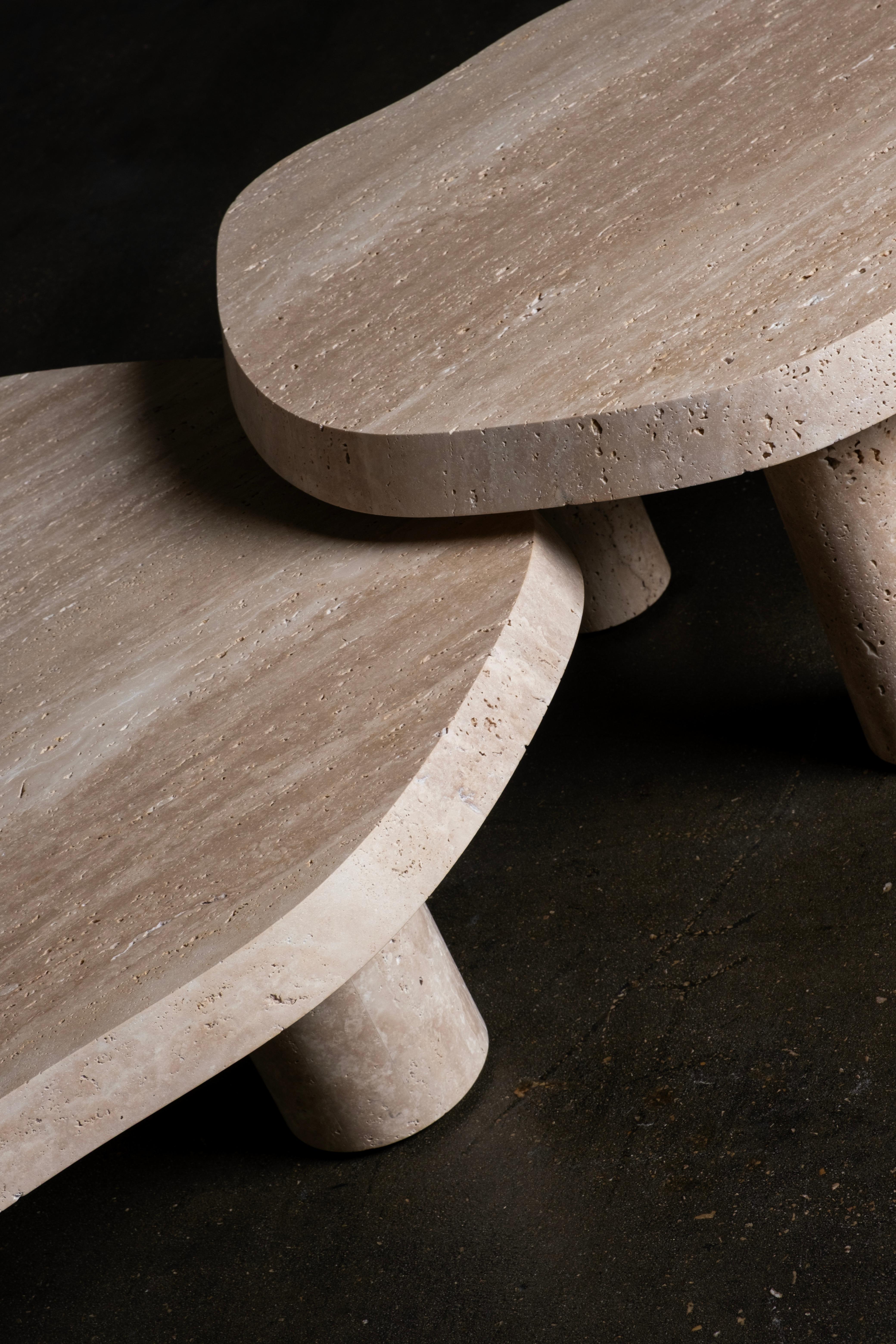 Modern Saara Set/2 Nesting Coffee Tables, Travertine, Handmade by Greenapple For Sale 11