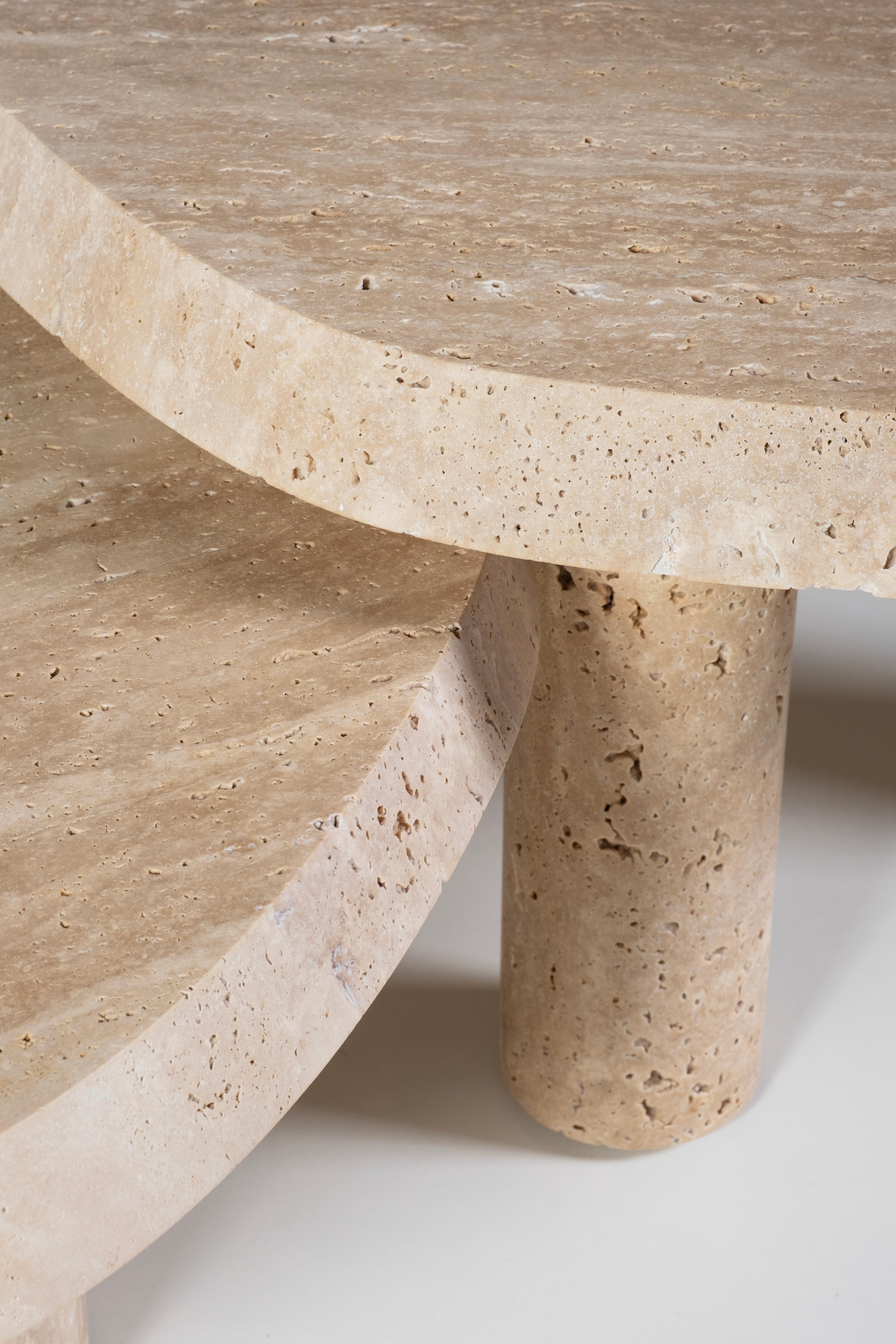 Modern Saara Set/2 Nesting Coffee Tables, Travertine, Handmade by Greenapple For Sale 12