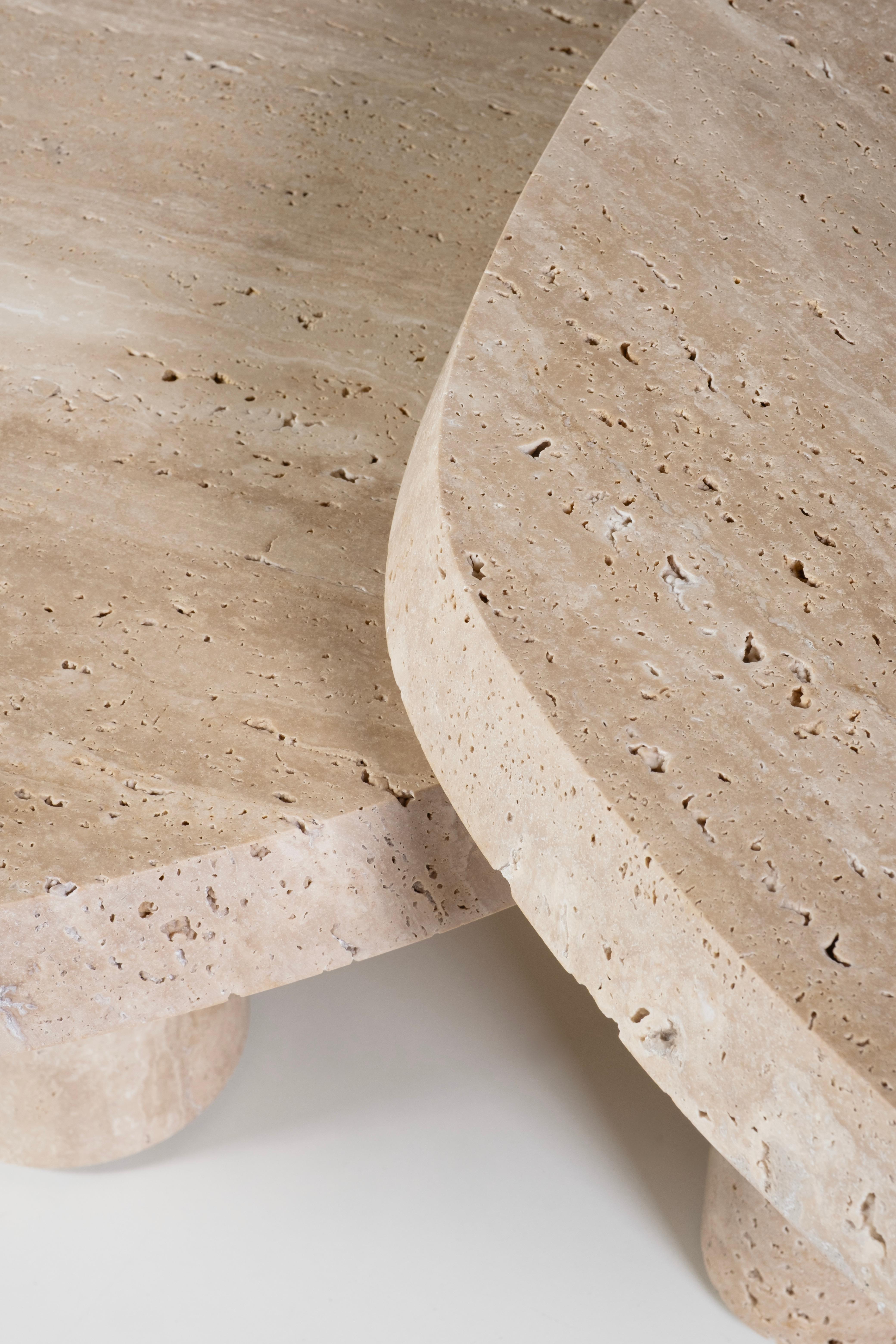 Modern Saara Set/2 Nesting Coffee Tables, Travertine, Handmade by Greenapple For Sale 13