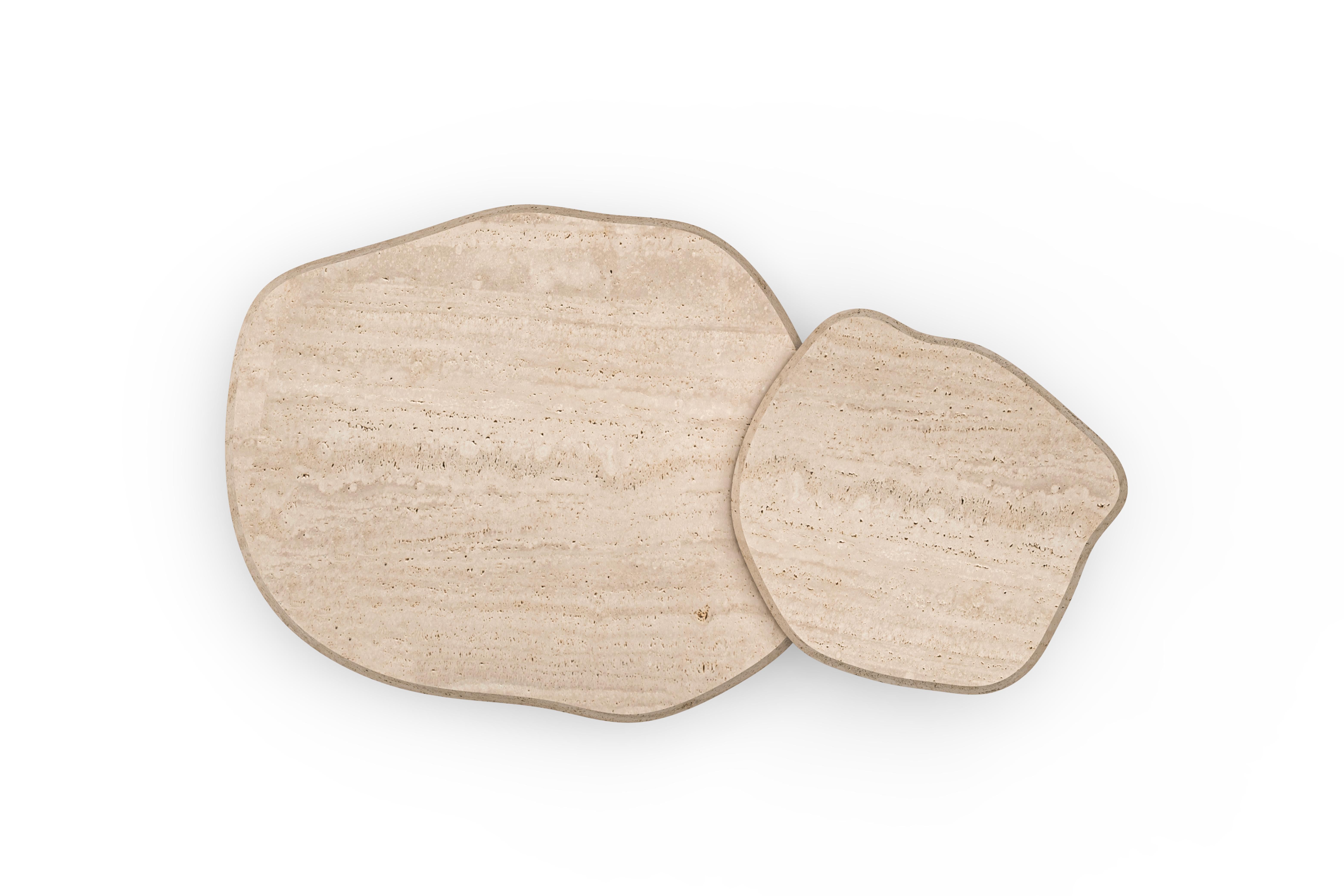 Hand-Crafted Modern Saara Set/2 Nesting Coffee Tables, Travertine, Handmade by Greenapple For Sale
