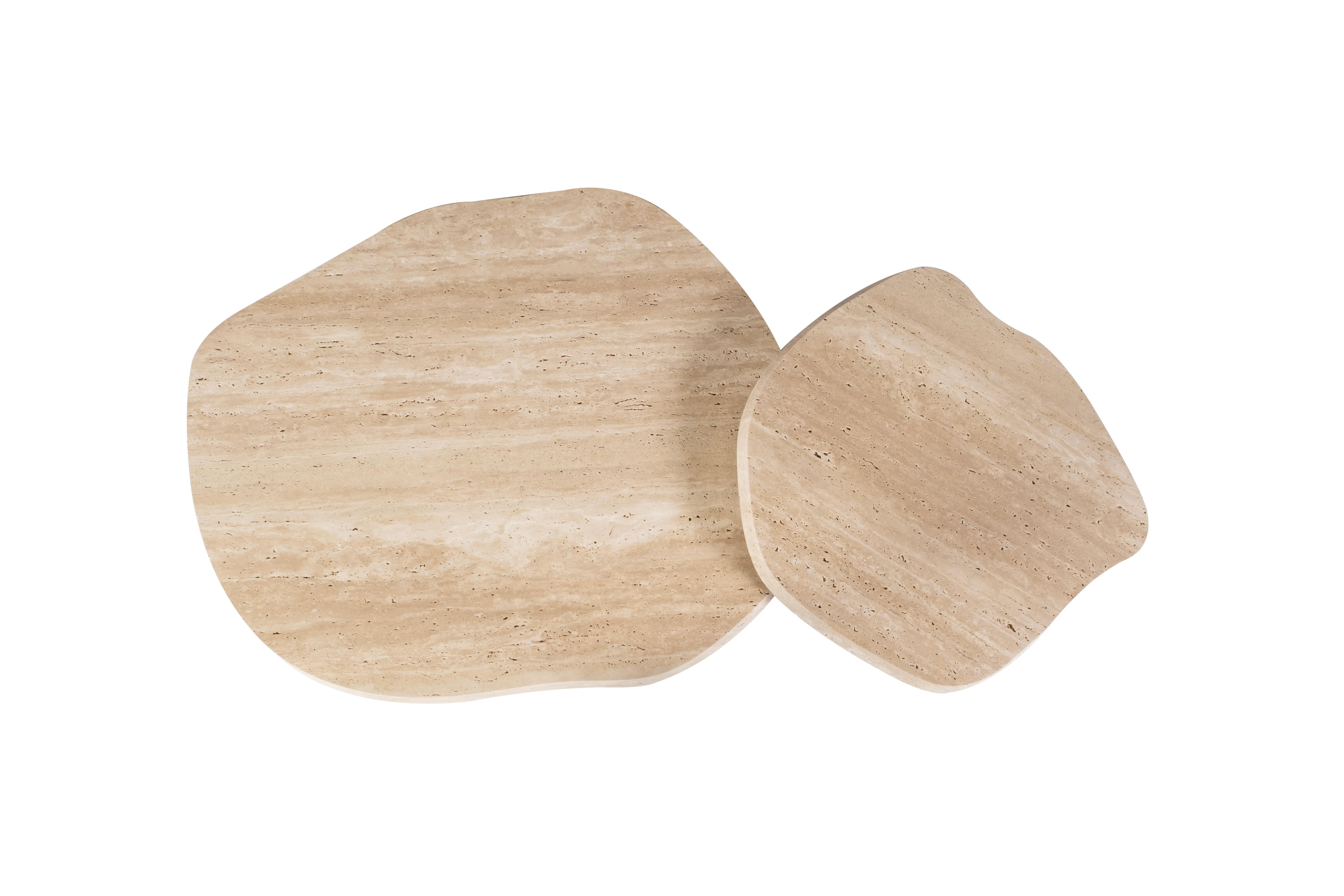 Modern Saara Set/2 Nesting Coffee Tables, Travertine, Handmade by Greenapple In New Condition For Sale In Lisboa, PT