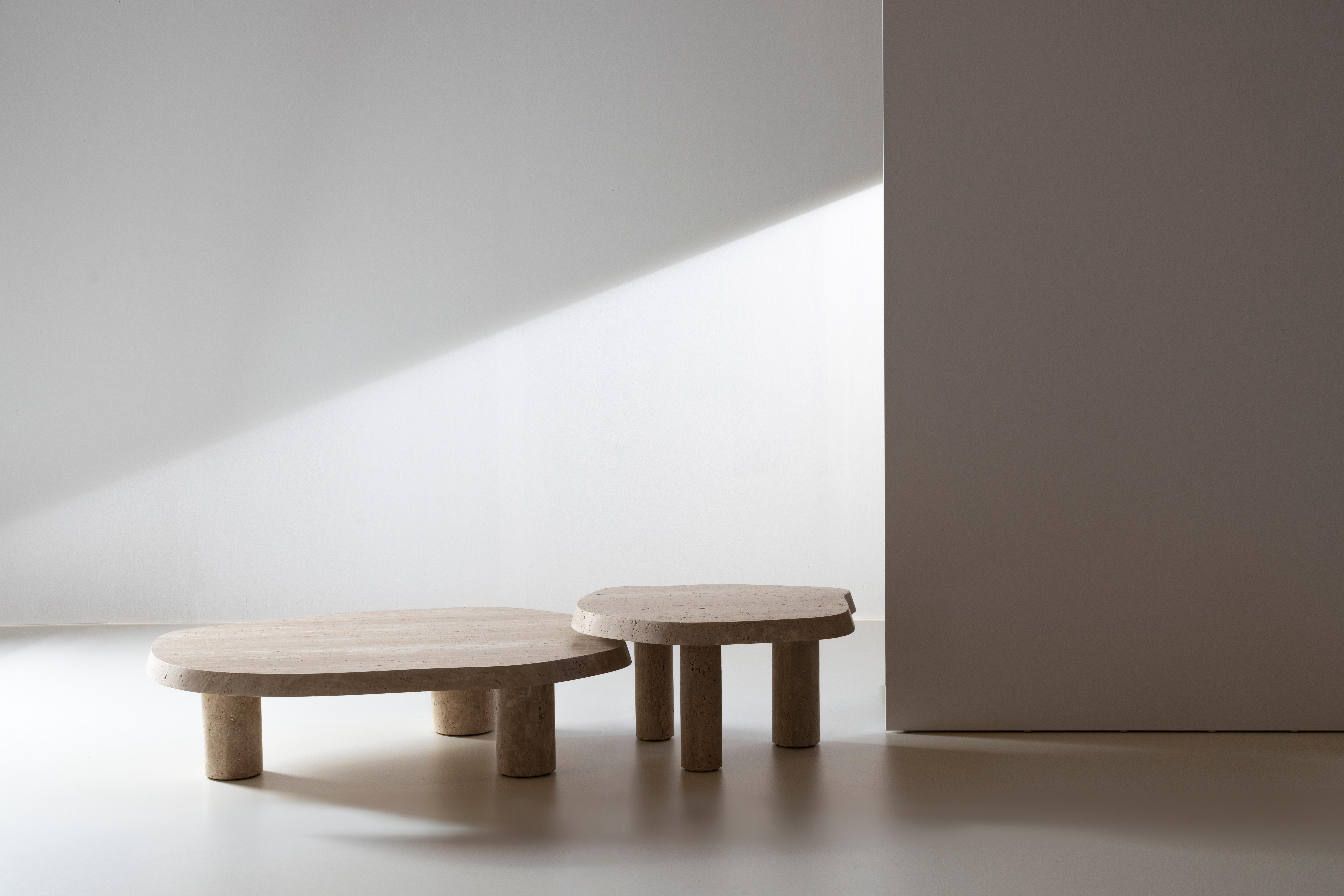 Modern Saara Set/2 Nesting Coffee Tables, Travertine, Handmade by Greenapple For Sale 2