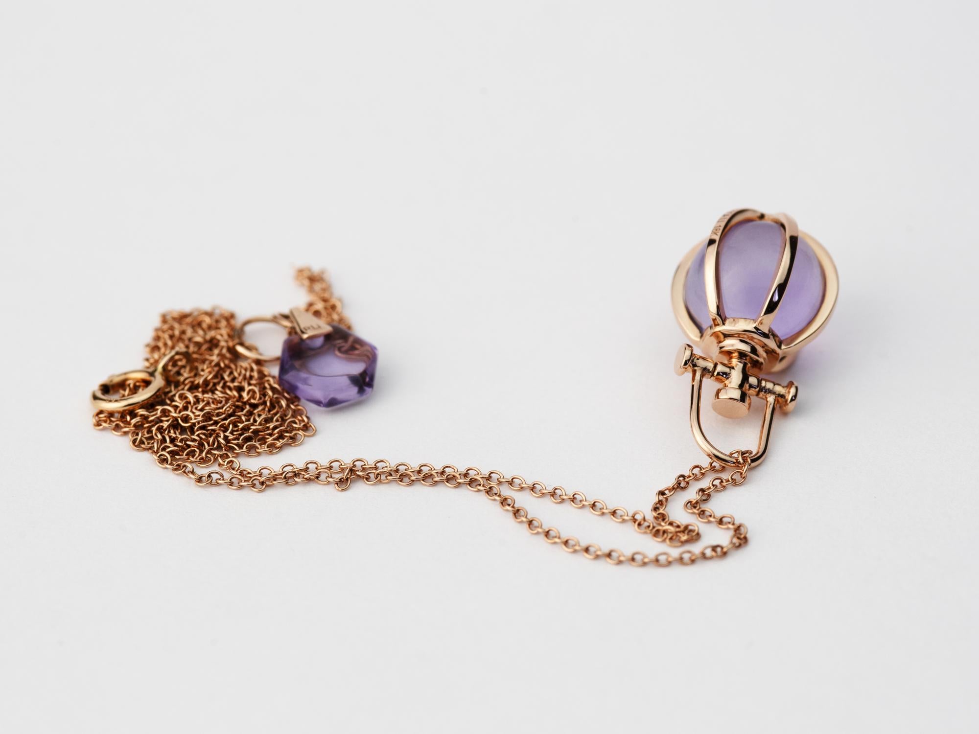 Women's or Men's Modern Sacred 18 Karat Gold Crystal Orb Amulet Necklace with Natural Amethyst For Sale