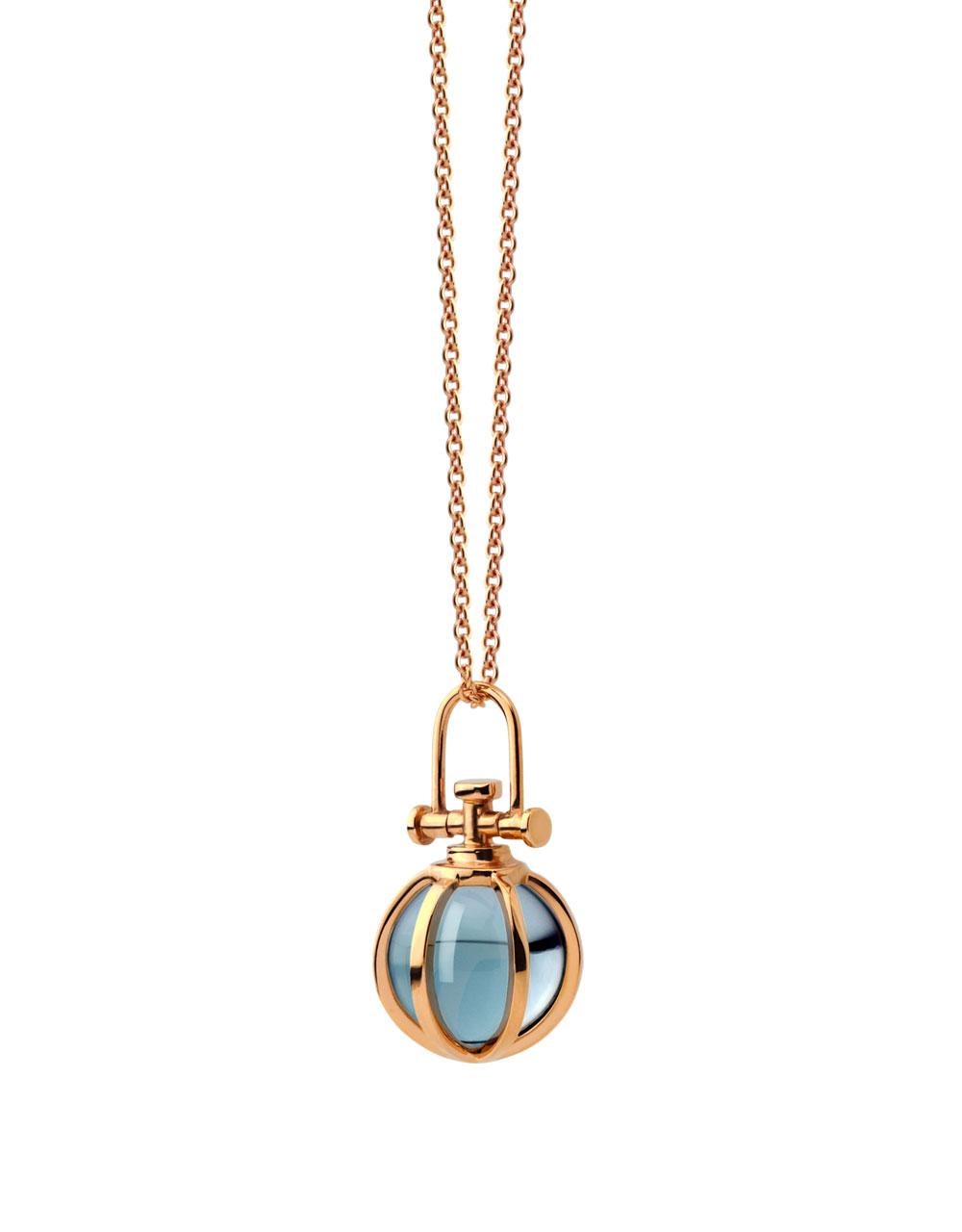 Rebecca Li designs mindfulness. 
This dainty orb necklace is from her Crystal Ball Collection.

Pendant:
Metal Type: 18K Rose Gold
Gemstone: Blue Topaz
Pendant Size: 9 mm W * 9 mm D * 17 mm H
Gemstone Size: 8 mm W * 8 mm D * 8 mm H

Gold