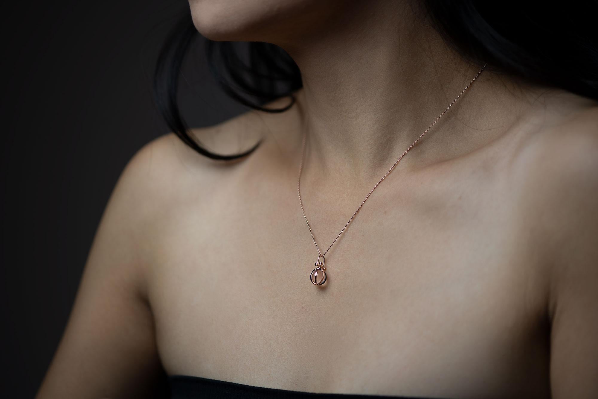 Contemporary Modern Sacred 18 Karat Gold Crystal Orb Amulet Necklace with Natural Rose Quartz