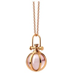 Modern Sacred 18 Karat Gold Crystal Orb Amulet Necklace with Natural Rose Quartz