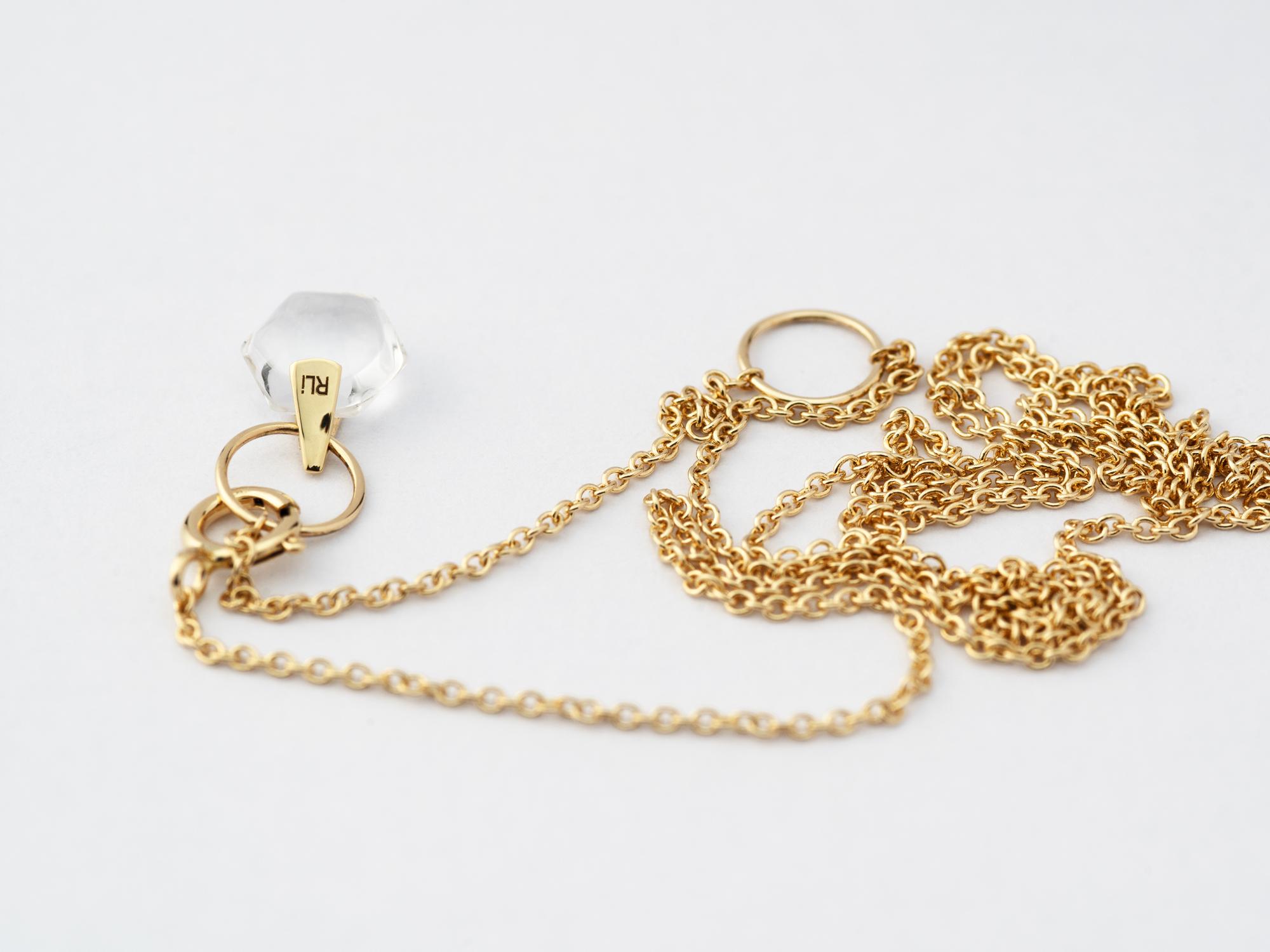 Modern Sacred 18K Gold Faceted Crystal Orb Amulet Necklace with Rock Crystal 8
