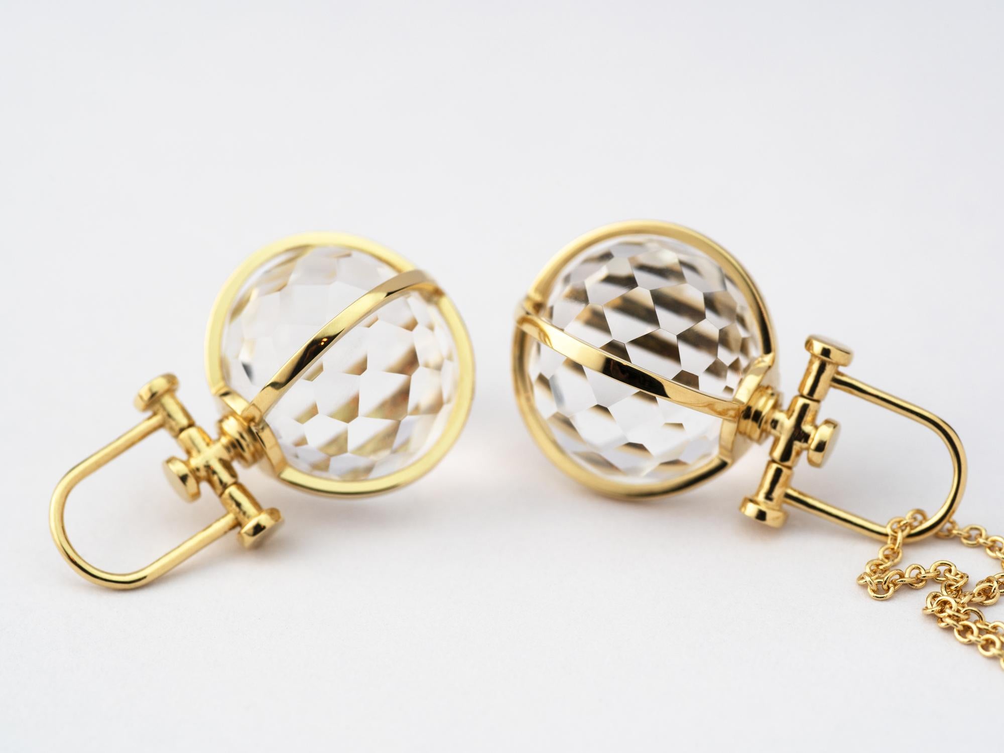 Women's or Men's Modern Sacred 18K Gold Faceted Crystal Orb Amulet Necklace with Rock Crystal