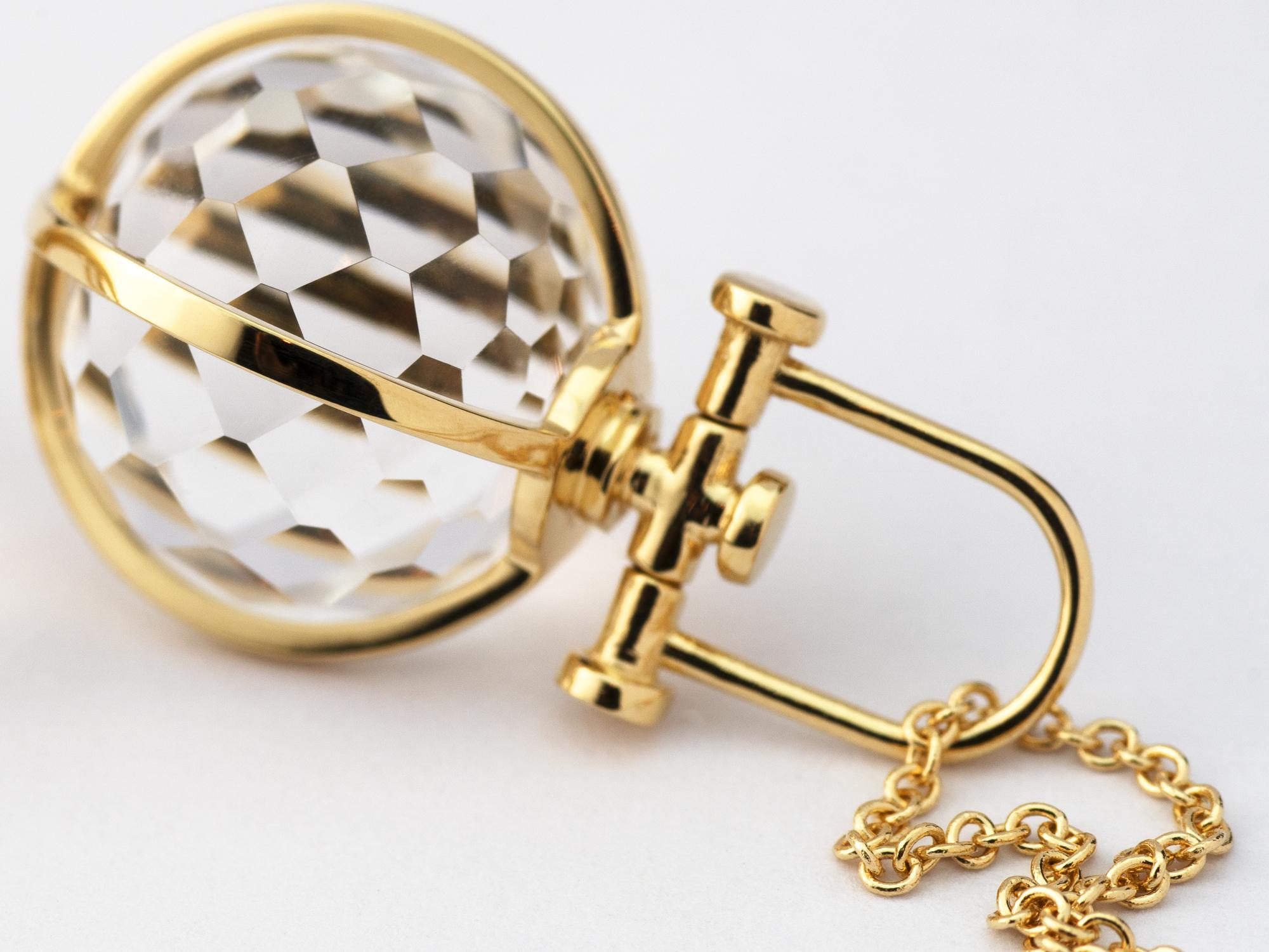 Modern Sacred 18K Gold Faceted Crystal Orb Amulet Necklace with Rock Crystal 5
