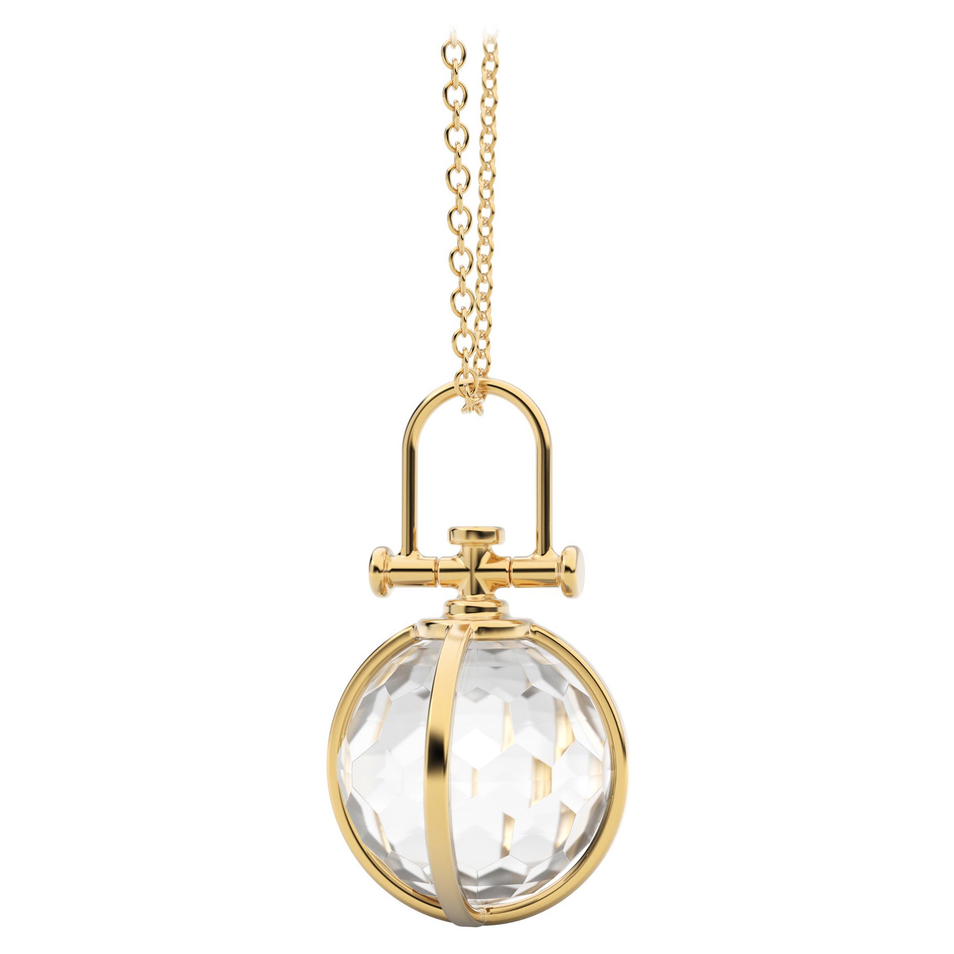 Modern Sacred 18K Gold Faceted Crystal Orb Amulet Necklace with Rock Crystal