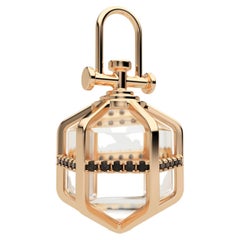 Modern Sacred 18k Gold Pendant Talisman Natural Black Diamond and Rock Crystal