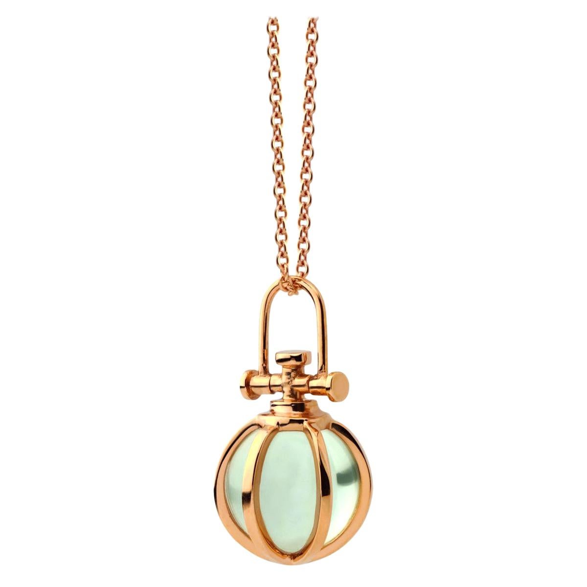 Modern Sacred 18K Rose Gold Crystal Ball Talisman Necklace with Green Amethyst