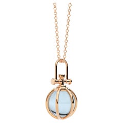 Modern Sacred 18K Rose Gold Crystal Ball Talisman Necklace with Sky Blue Topaz