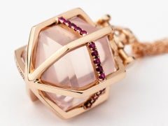 Modern Sacred 18k Rose Gold Pendant w/ Natural Ruby and Rose Quartz