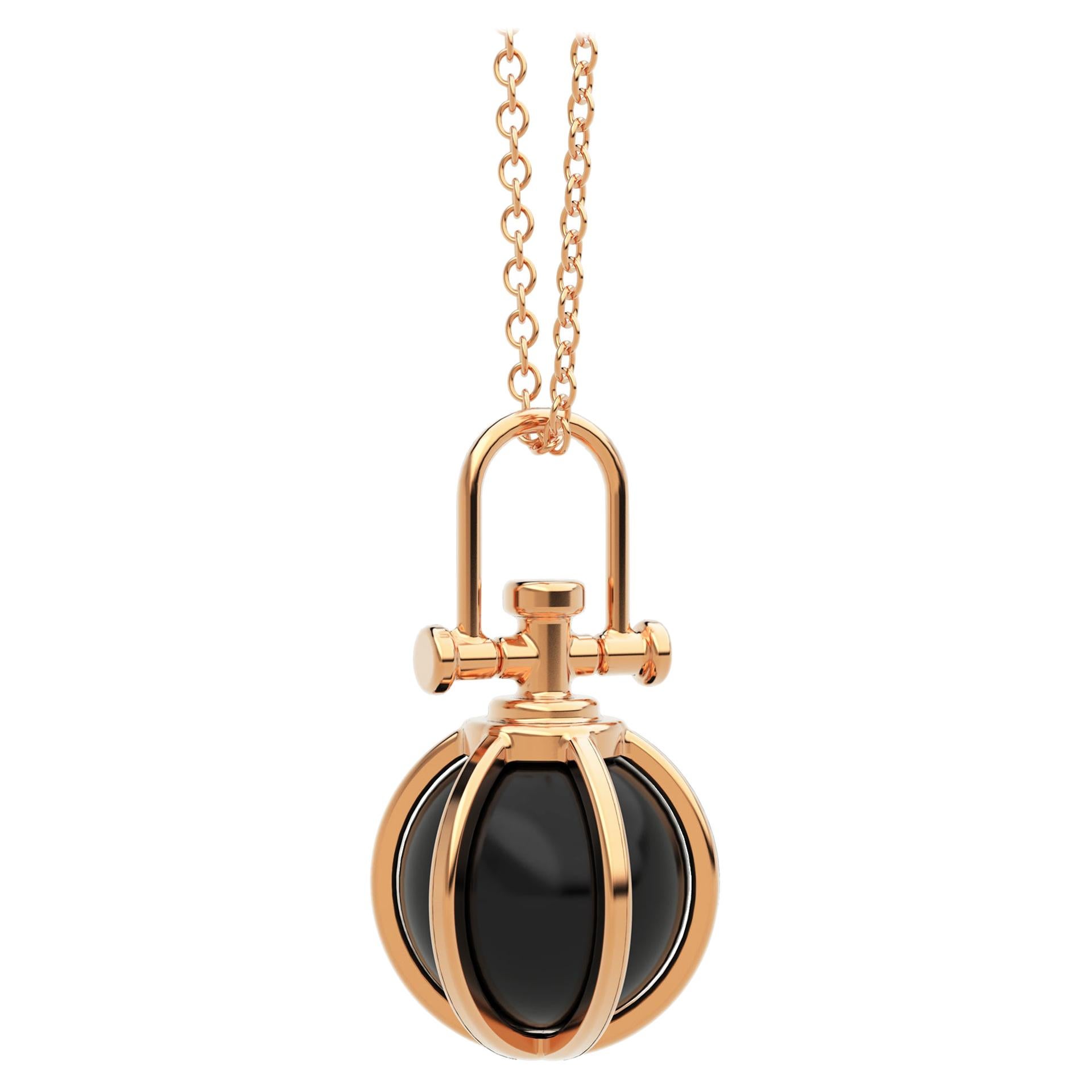 Modern Sacred 18k Rose Gold Talisman Pendant Necklace with Black Onyx For Sale