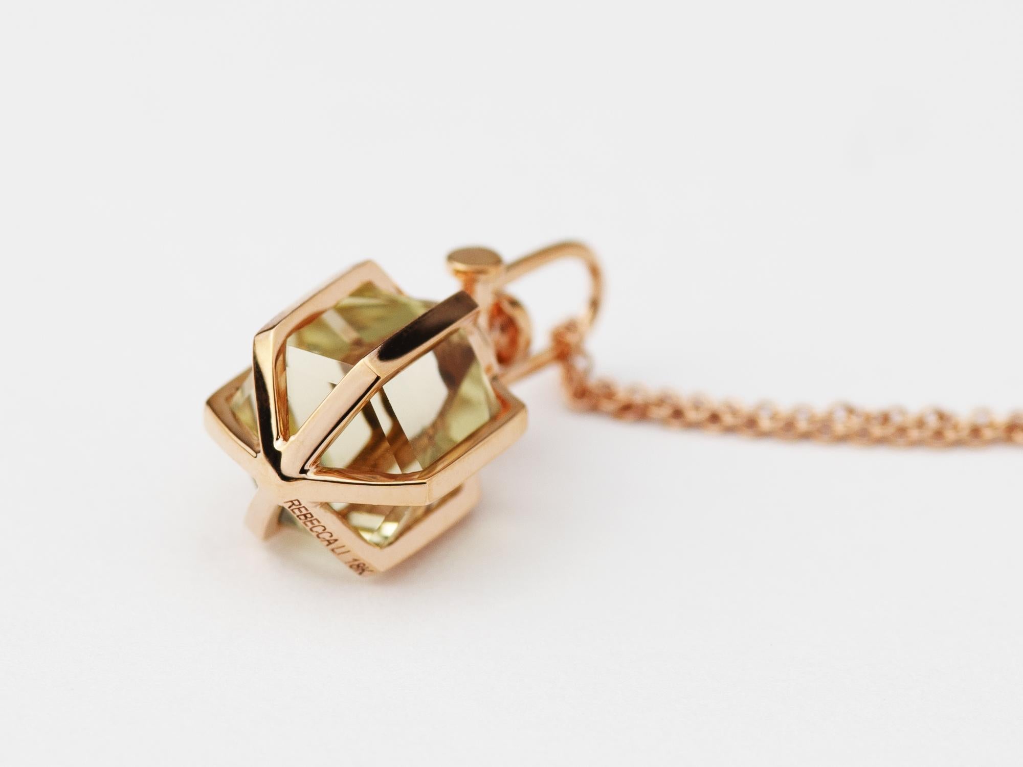 Modern Sacred 18k Solid Rose Gold Talisman Pendant Necklace with Lemon Citrine For Sale 2