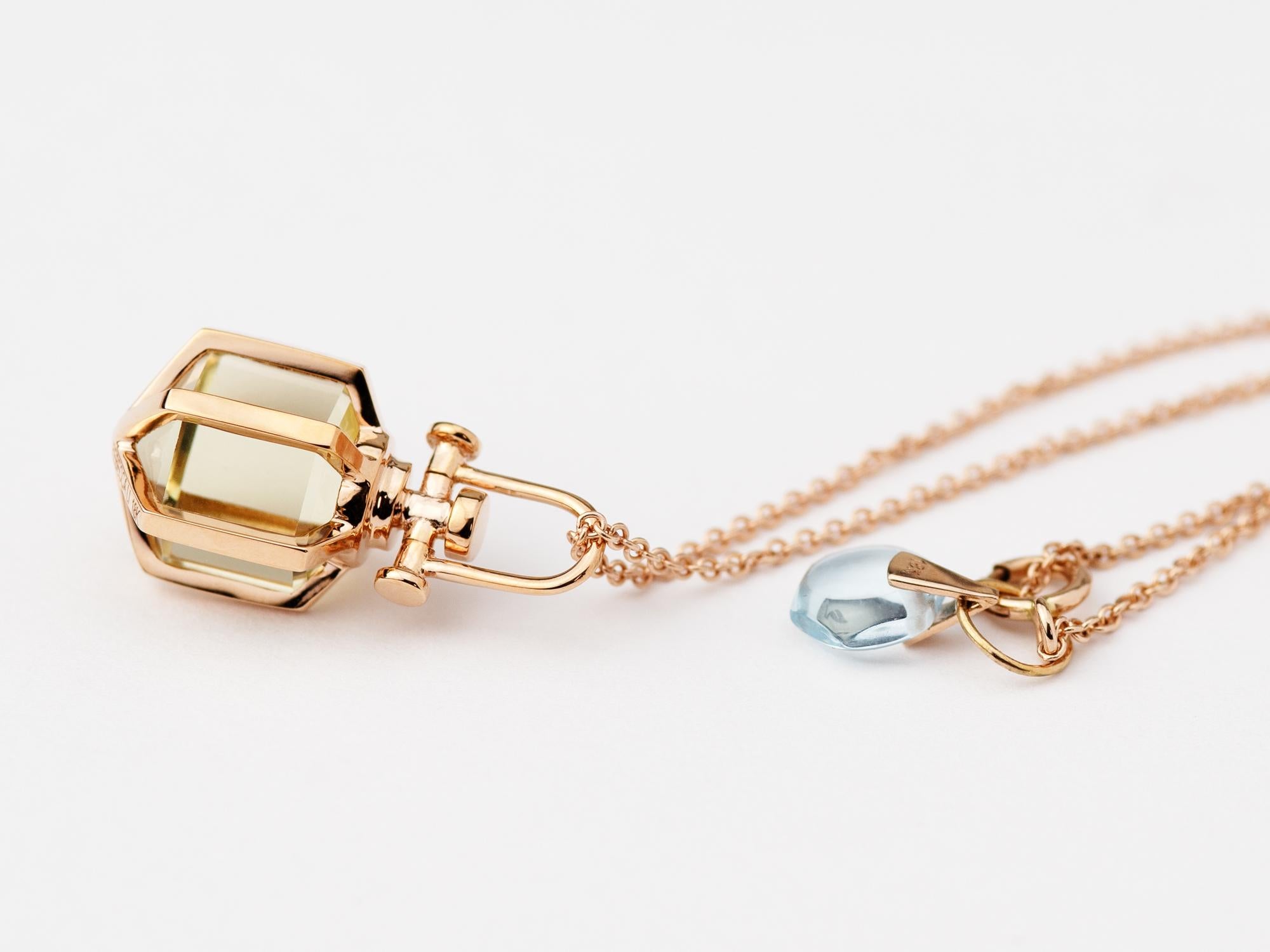 Modern Sacred 18k Solid Rose Gold Talisman Pendant Necklace with Lemon Citrine For Sale 3