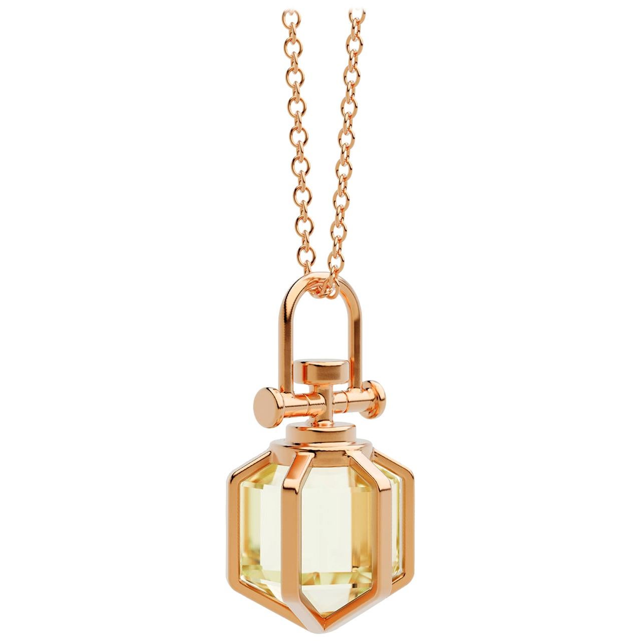 Modern Sacred 18k Solid Rose Gold Talisman Pendant Necklace with Lemon Citrine For Sale