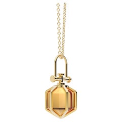 Modern Sacred 18k Solid Yellow Gold Talisman Pendant Necklace w/ Orange Citrine
