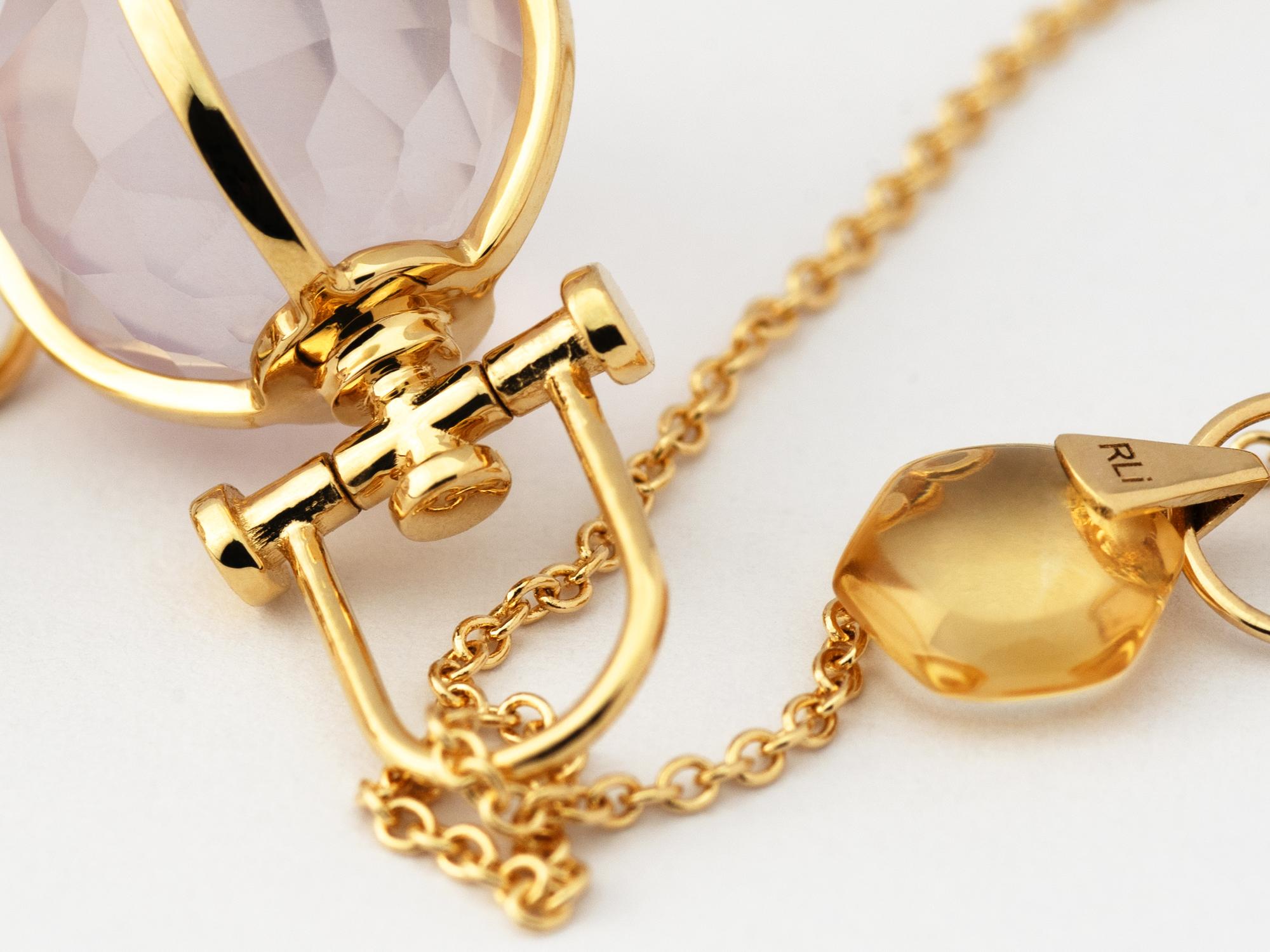 Collier pendentif orbe sacré moderne en or jaune 18 carats et quartz rose naturel, talisman Unisexe en vente