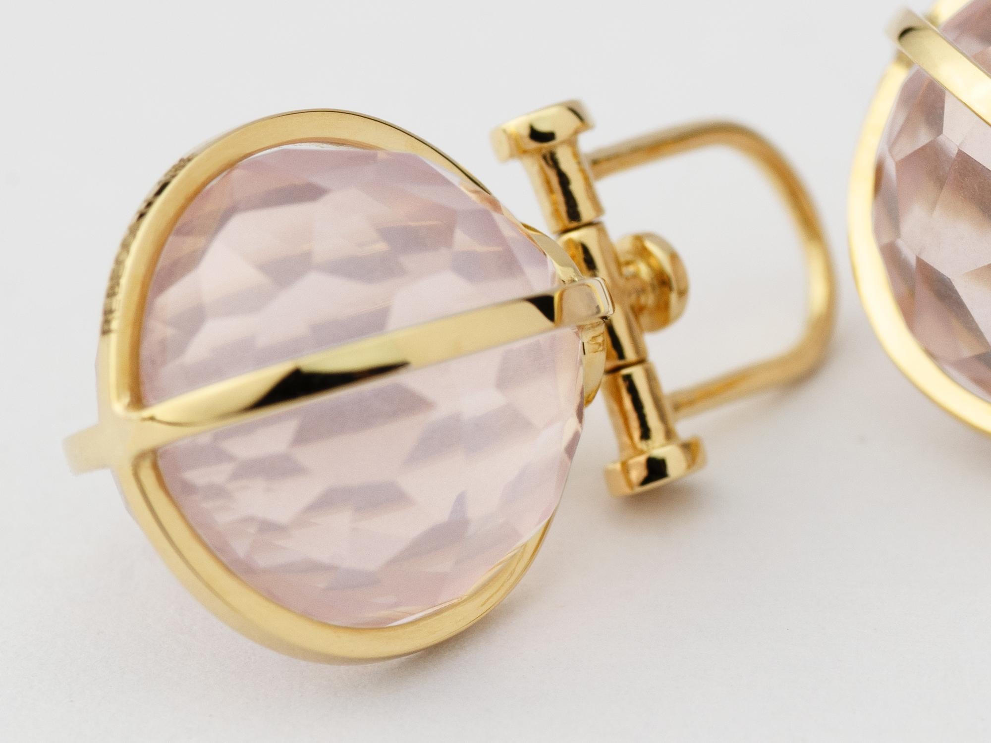 Women's or Men's Modern Sacred 18k Yellow Gold Natural Rose Quartz Orb Talisman Pendant Necklace For Sale