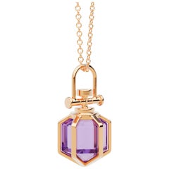 Modern Sacred Minimalism 18 Karat Gold Talisman Amulet Necklace with Amethyst