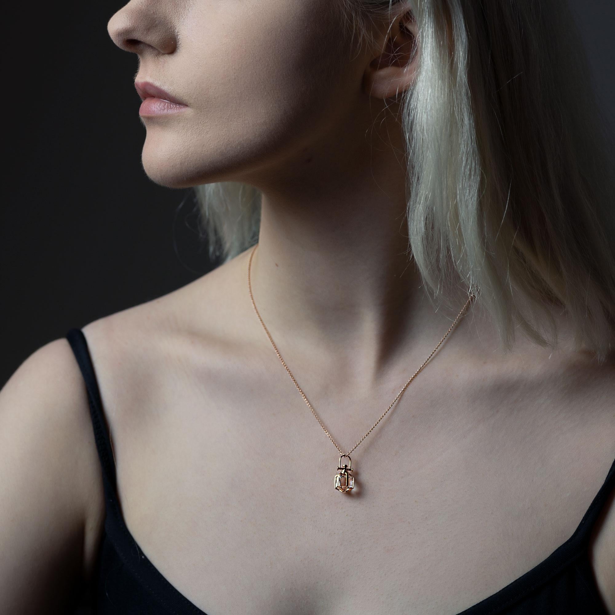 Women's Modern Sacred Minimalism 18k Rose Gold Talisman Amulet Necklace w/ Rock Crystal