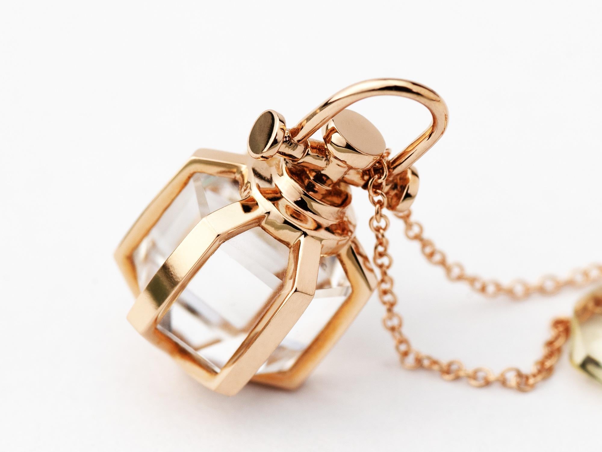 Women's Modern Sacred Minimalism 18k Rose Gold Talisman Amulet Necklace w/ Rock Crystal