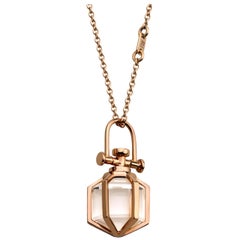 Modern Sacred Minimalism 18k Rose Gold Talisman Amulet Necklace w/ Rock Crystal