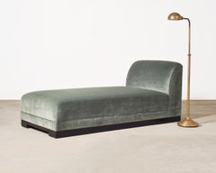 Modern Sage Green Mohair Chaise Longue Daybed on Ebonized Base