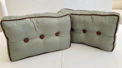 Modern Sage Green Rectangular Box Pillows With Buttons, a Pair