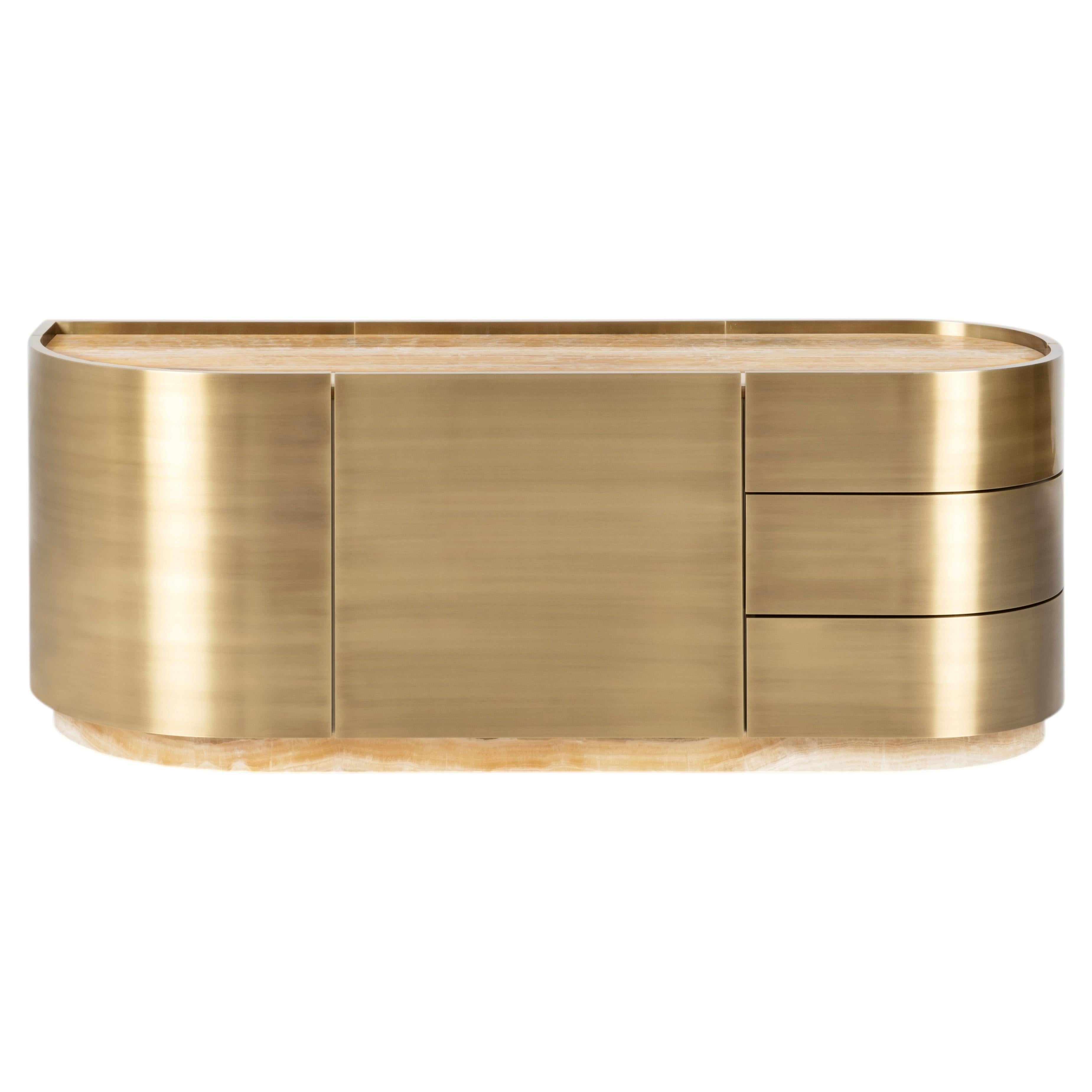 Modern Sahara Brass TV Cabinet, Miel Onyx, Handmade in Portugal by Greenapple