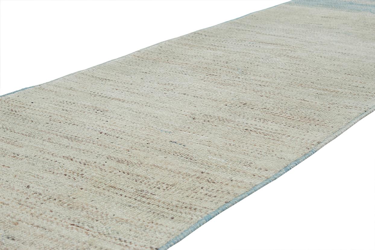 Contemporary Modern Sahara Wool Runner in Beige and Blue For Sale