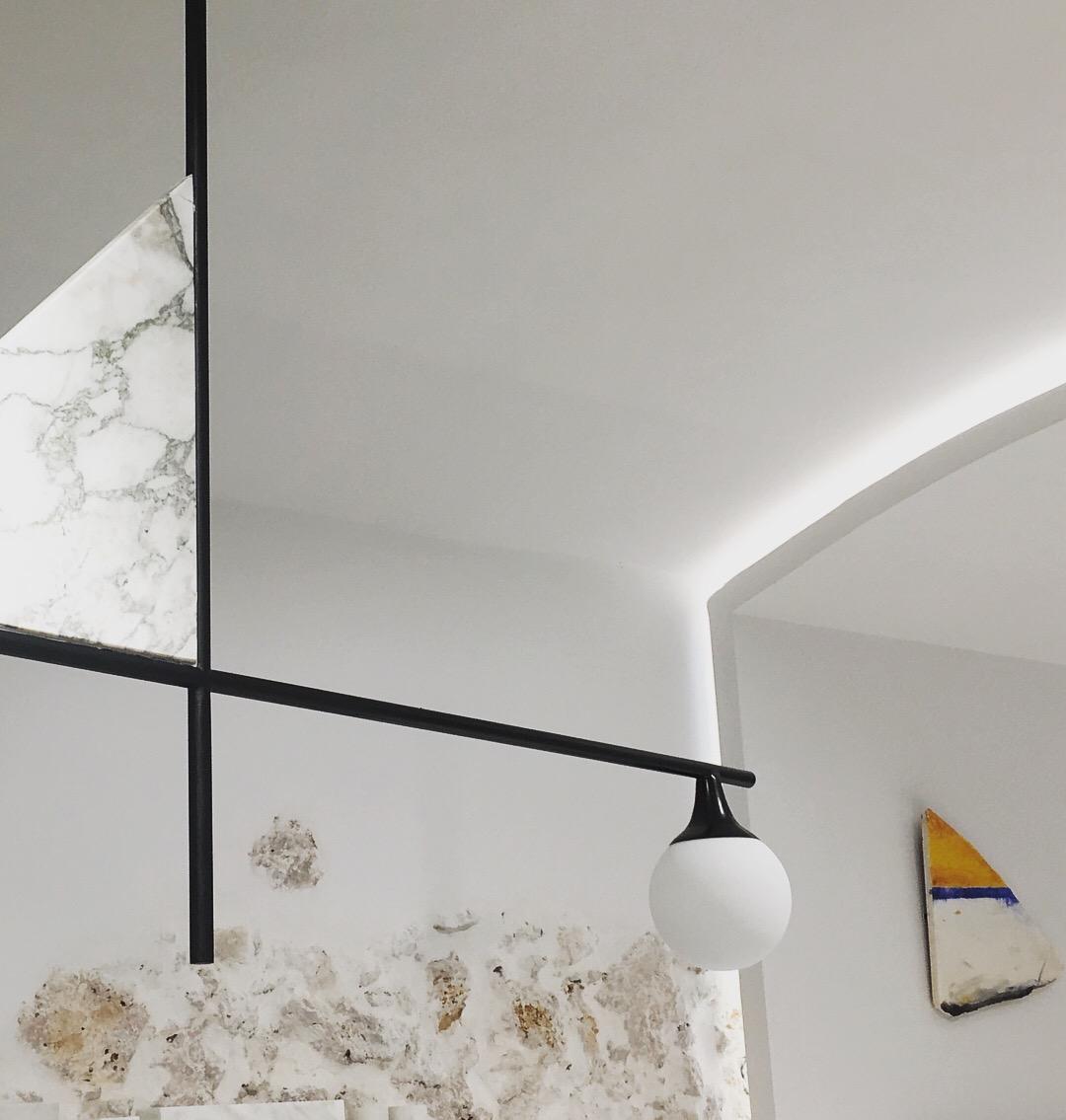 Hand-Crafted Modern Sail Light in Metal and Marble For Sale