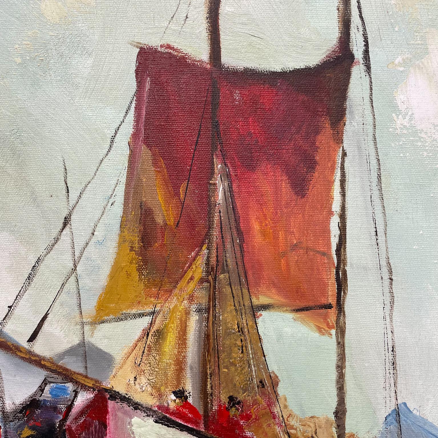 Modern Sailboat Art Oil Painting on Canvas in Red White and Blue For Sale 3