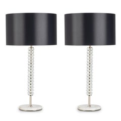 Lampe de table moderne Saldanha SET/2, base en marbre, abat-jour noir, fait main au Portugal